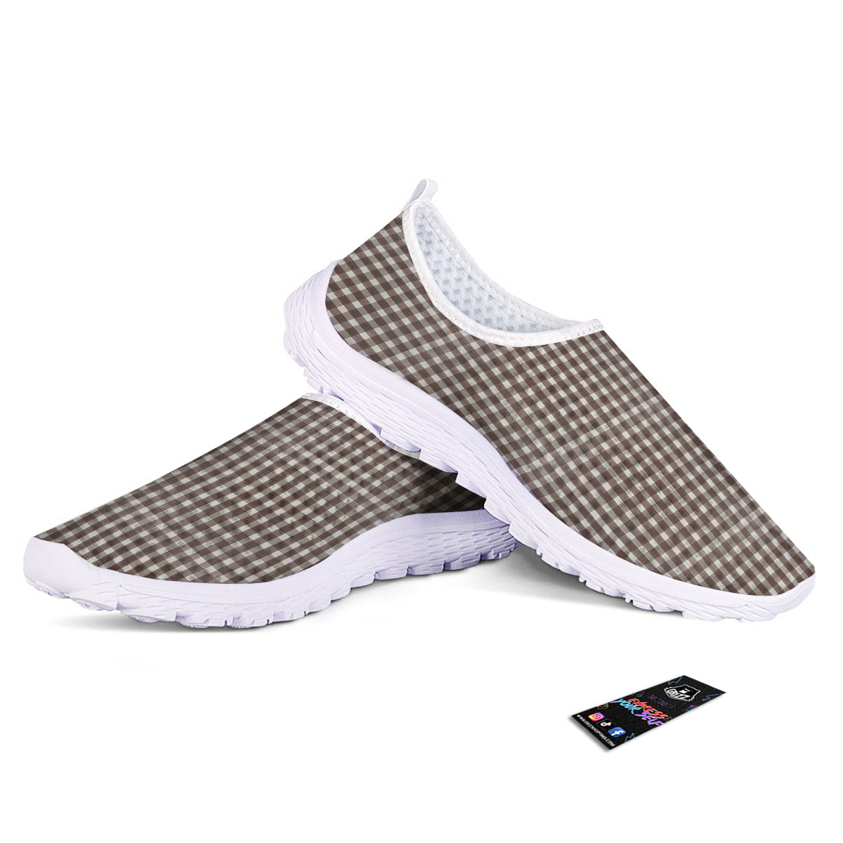 White And Brown Doodle Check Print Pattern Nurse Shoes-grizzshop