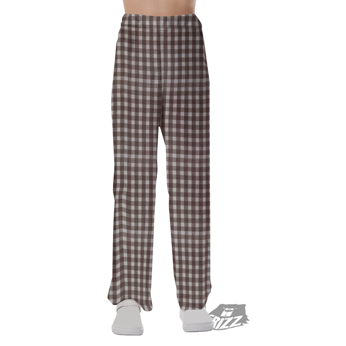 White And Brown Doodle Check Print Pattern Pajama Pants-grizzshop