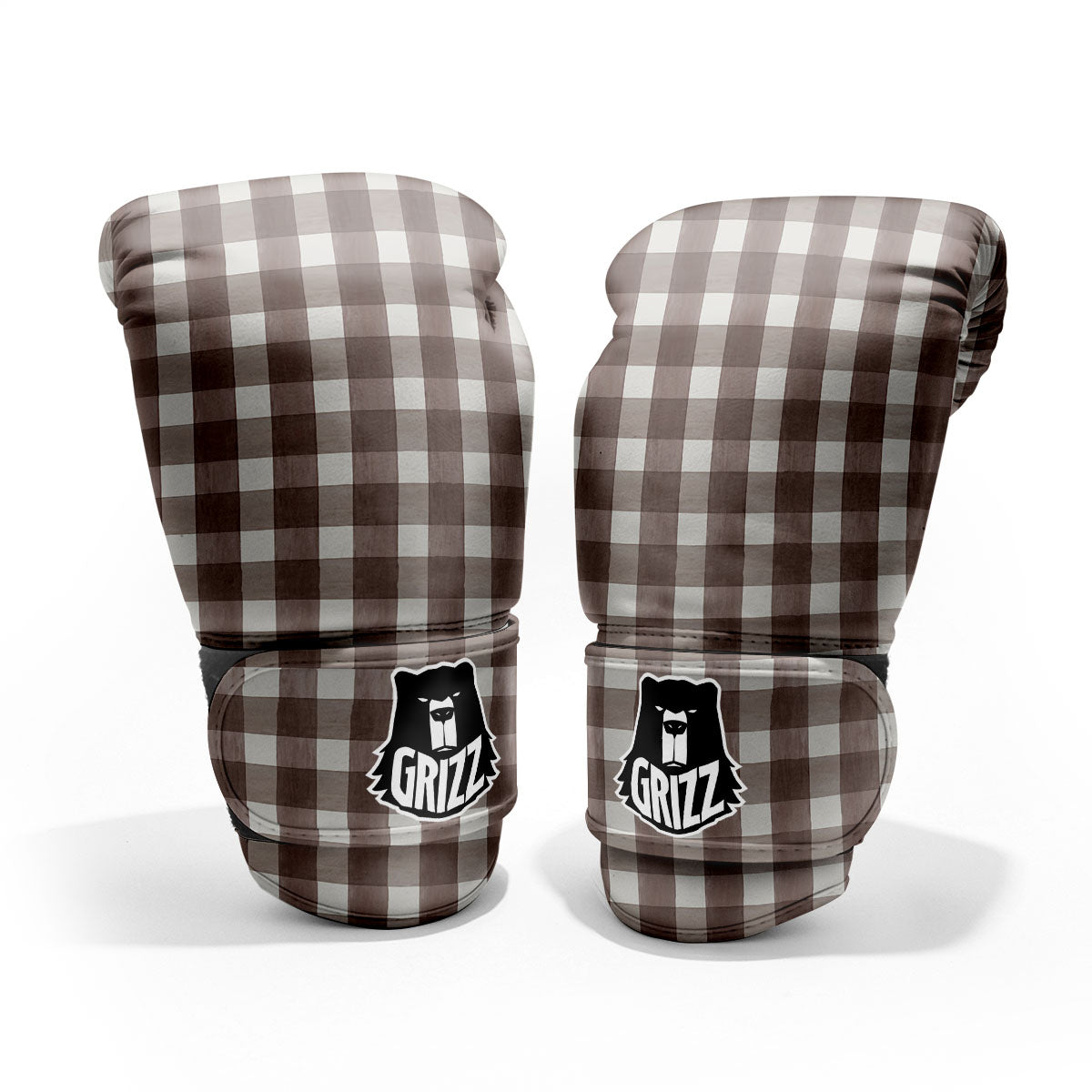 White And Brown Doodle Check Print Pattern Pro Boxing Glove
