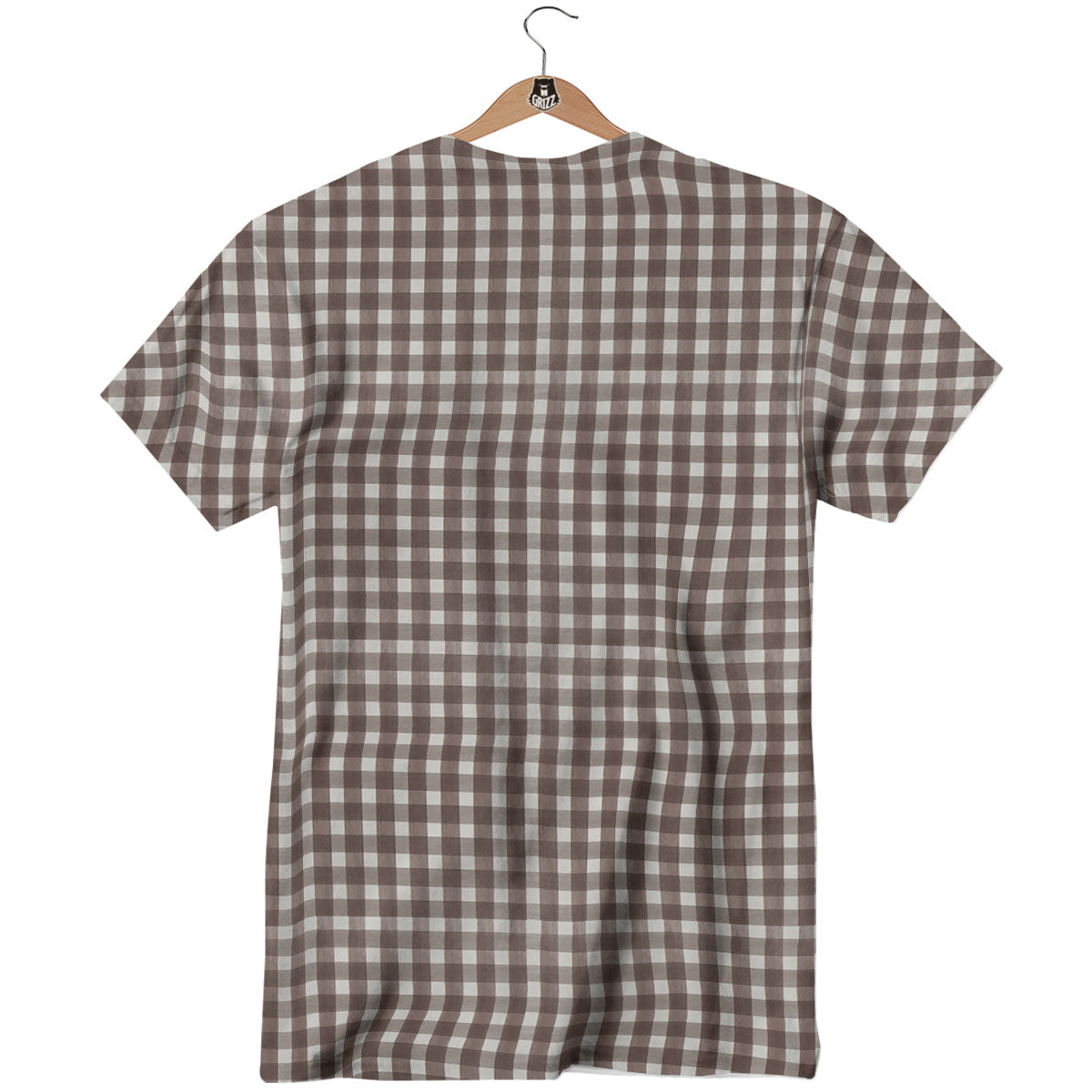 White And Brown Doodle Check Print Pattern T-Shirt-grizzshop