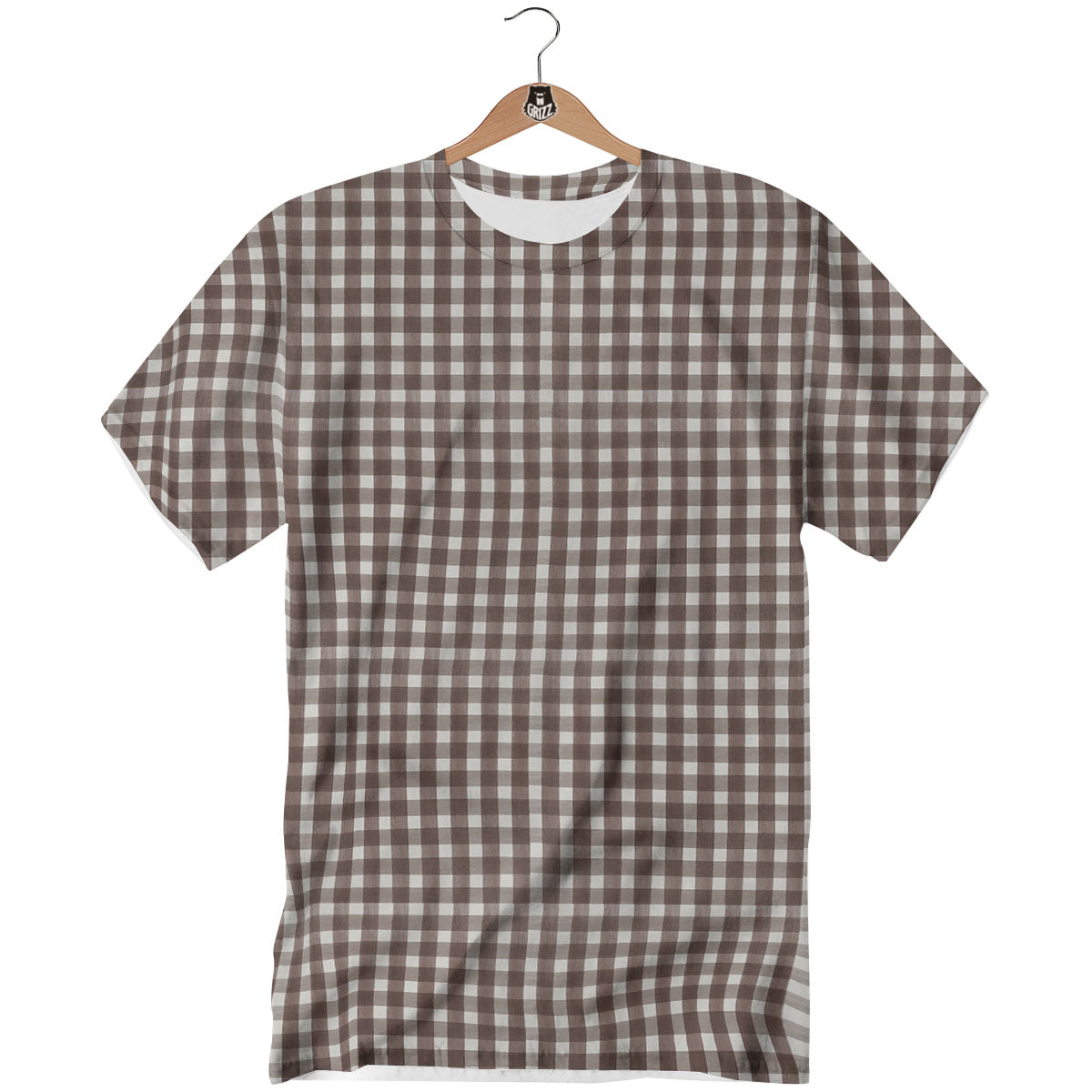 White And Brown Doodle Check Print Pattern T-Shirt-grizzshop