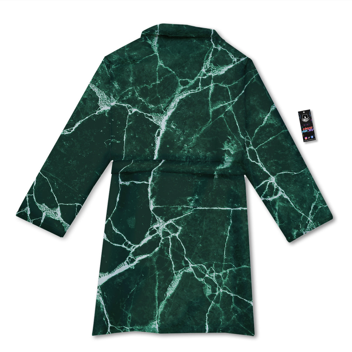 White And Dark Green Marble Texture Print Bathrobe-grizzshop