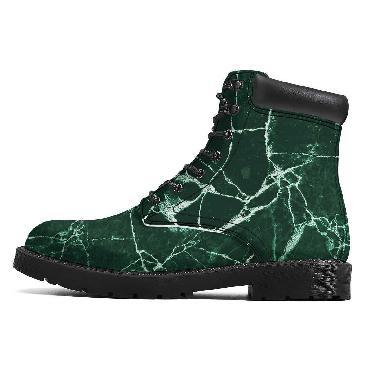 White And Dark Green Marble Texture Print Boots-grizzshop