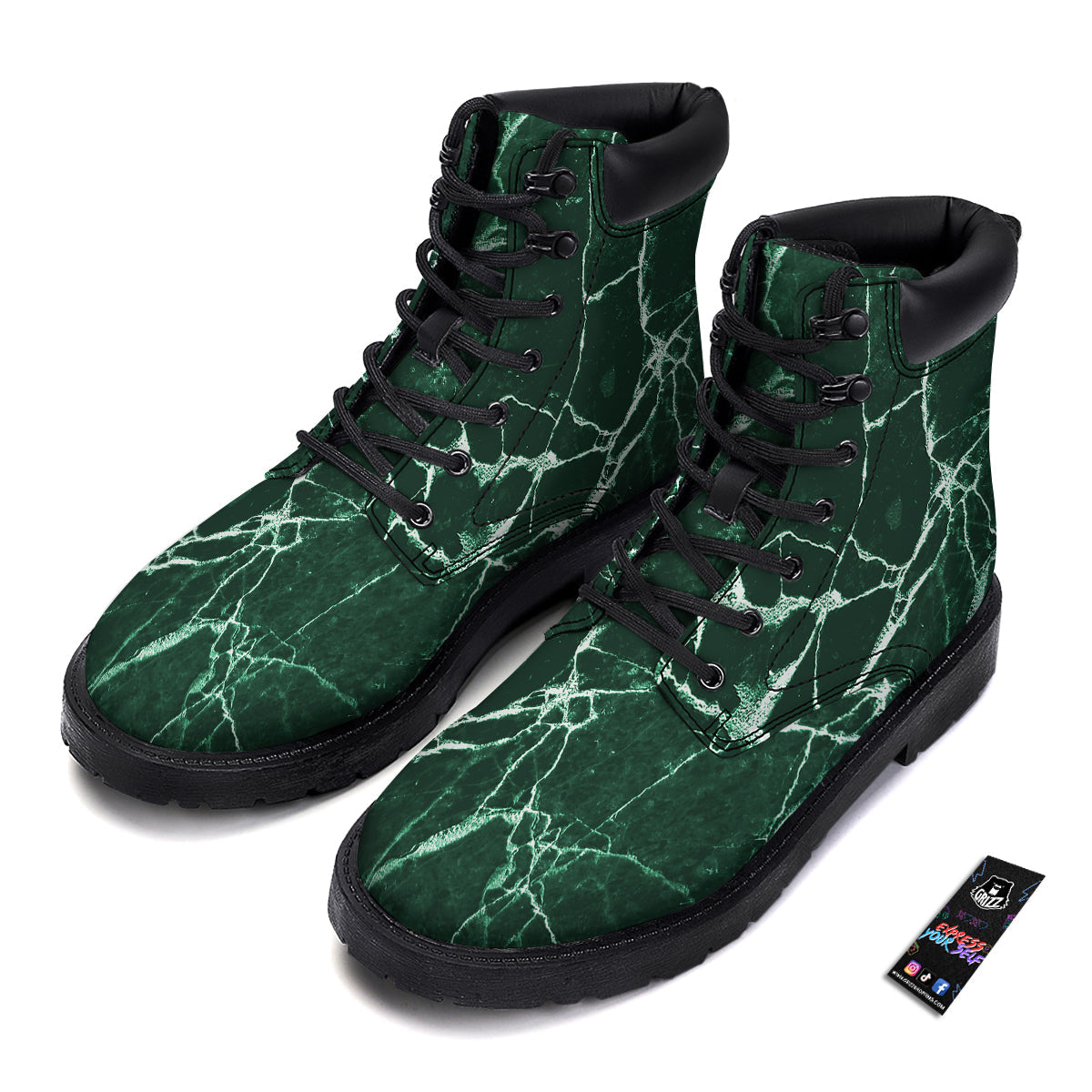 White And Dark Green Marble Texture Print Boots-grizzshop