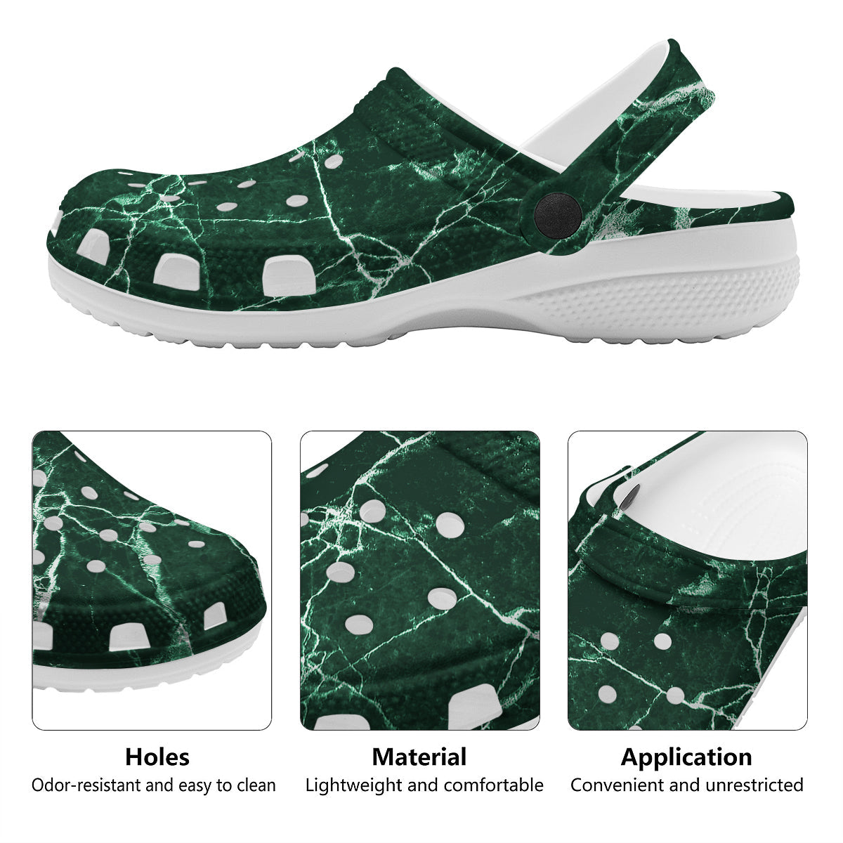 White And Dark Green Marble Texture Print Clog-grizzshop