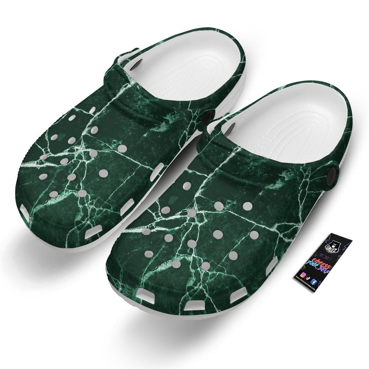 White And Dark Green Marble Texture Print Clog-grizzshop
