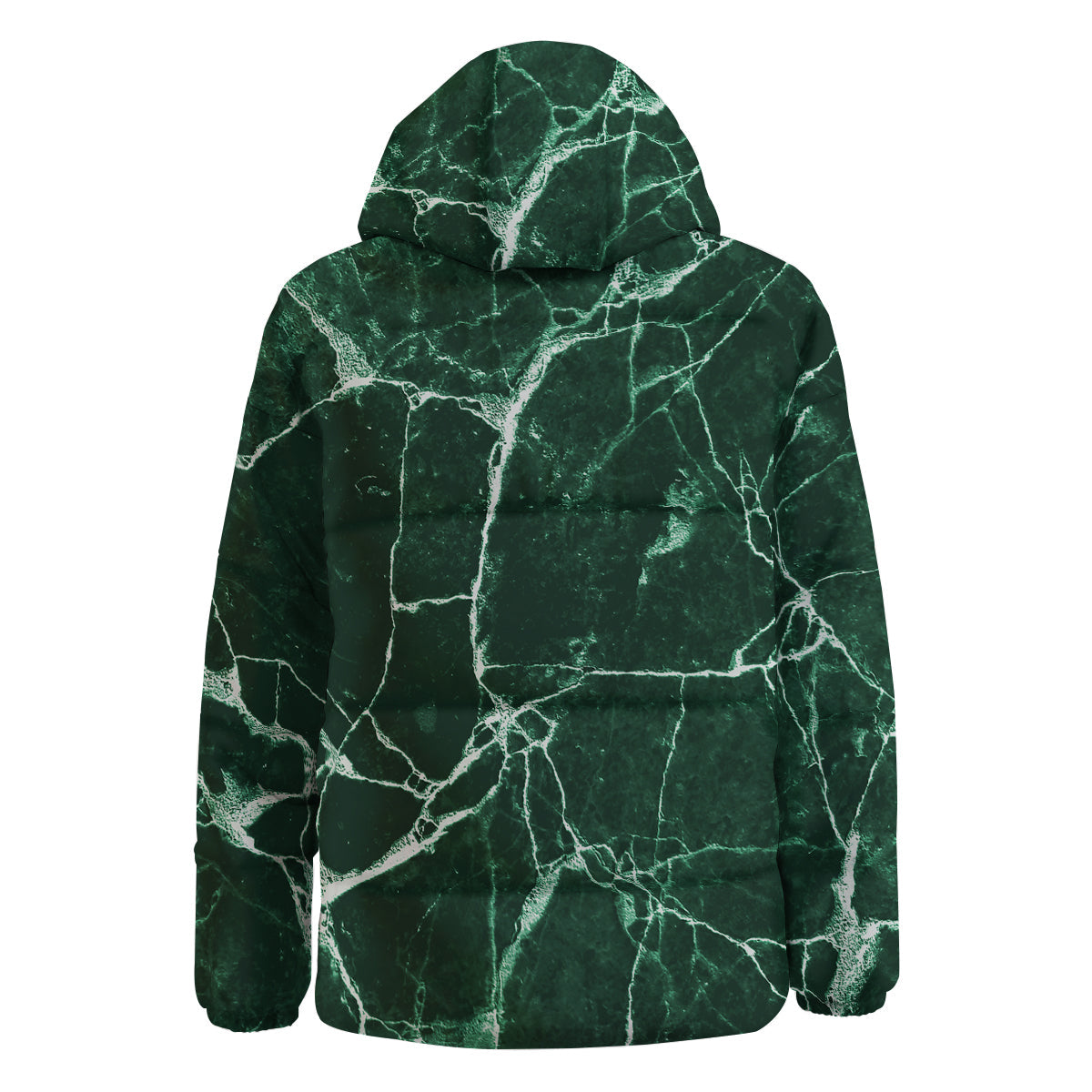 White And Dark Green Marble Texture Print Down Jacket-grizzshop