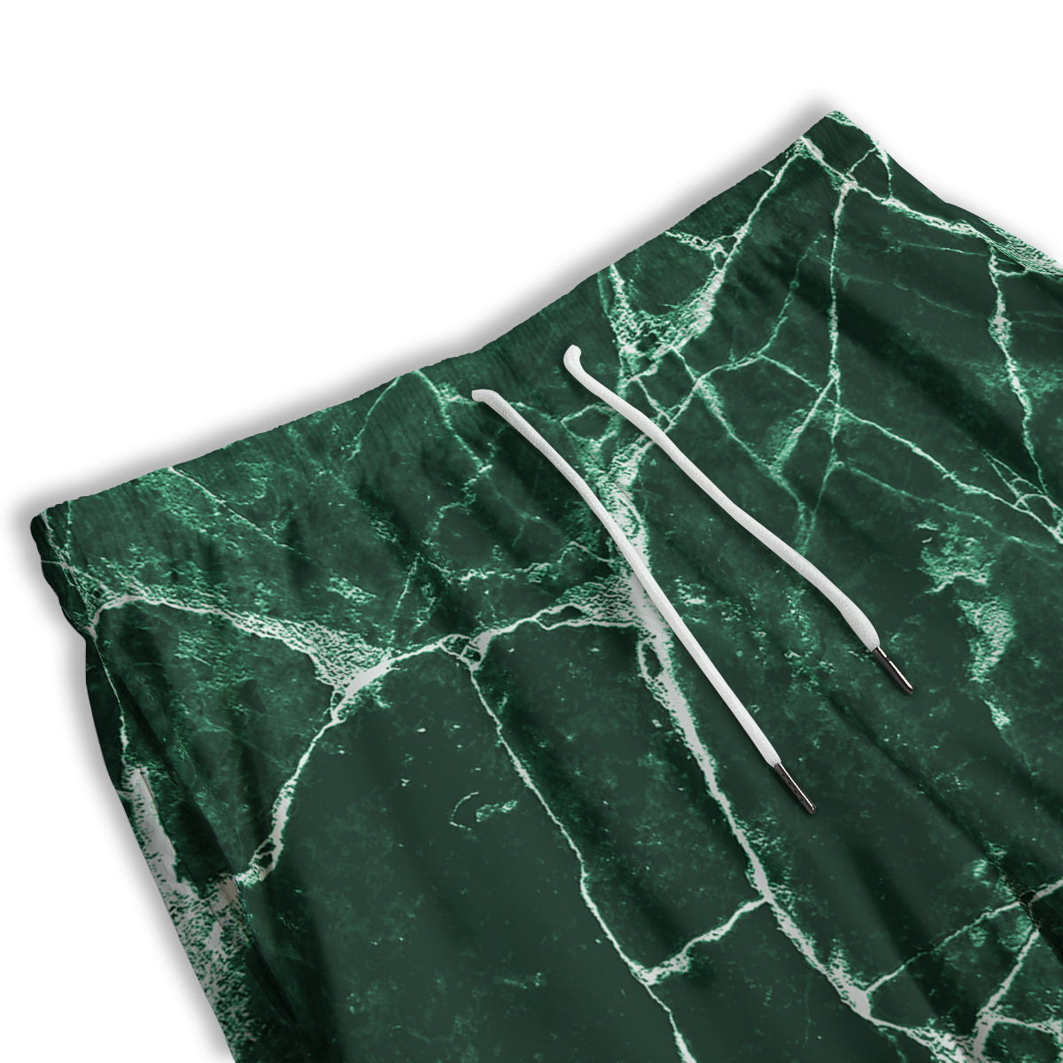 White And Dark Green Marble Texture Print Men's Athletic Shorts