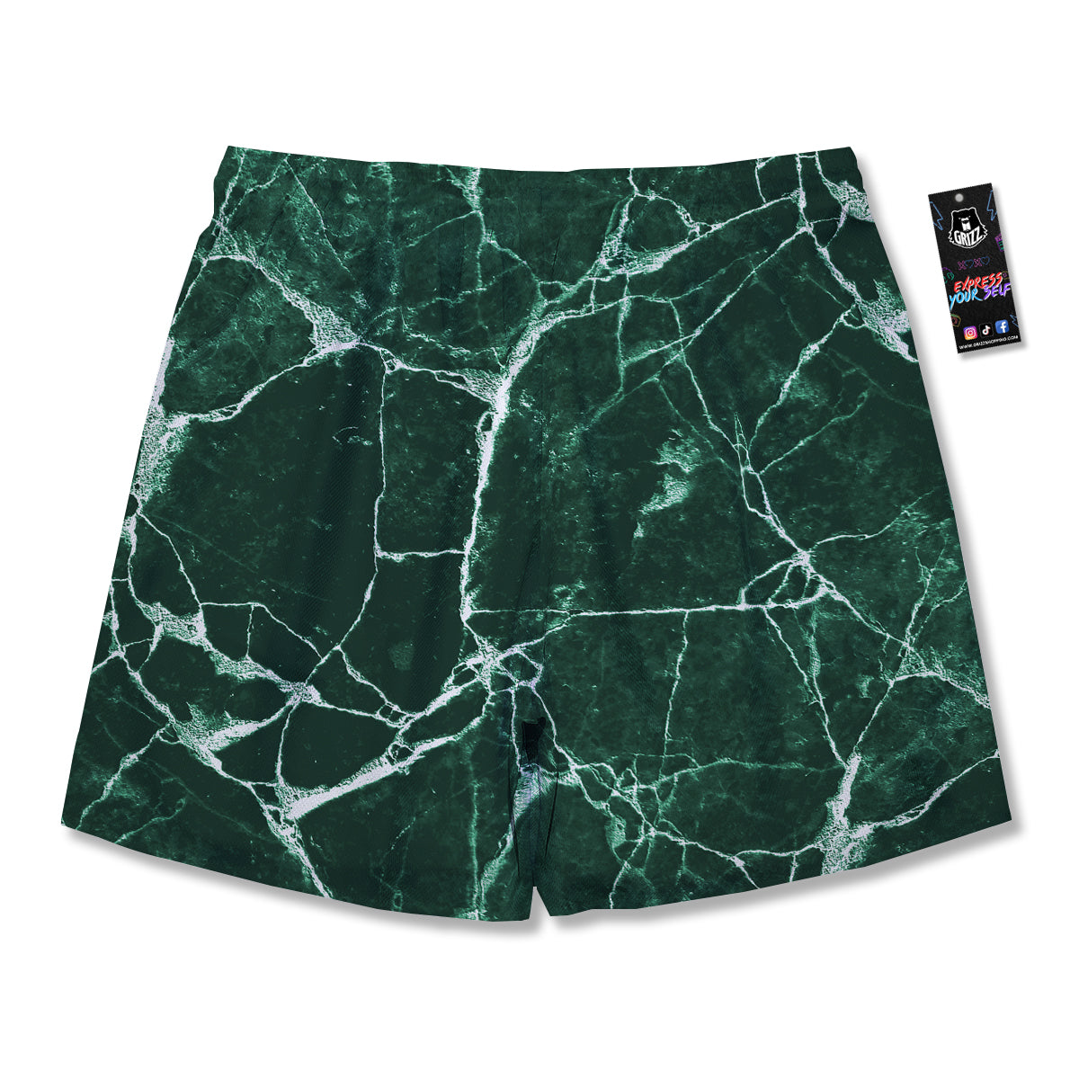 White And Dark Green Marble Texture Print Men's Running Shorts-grizzshop