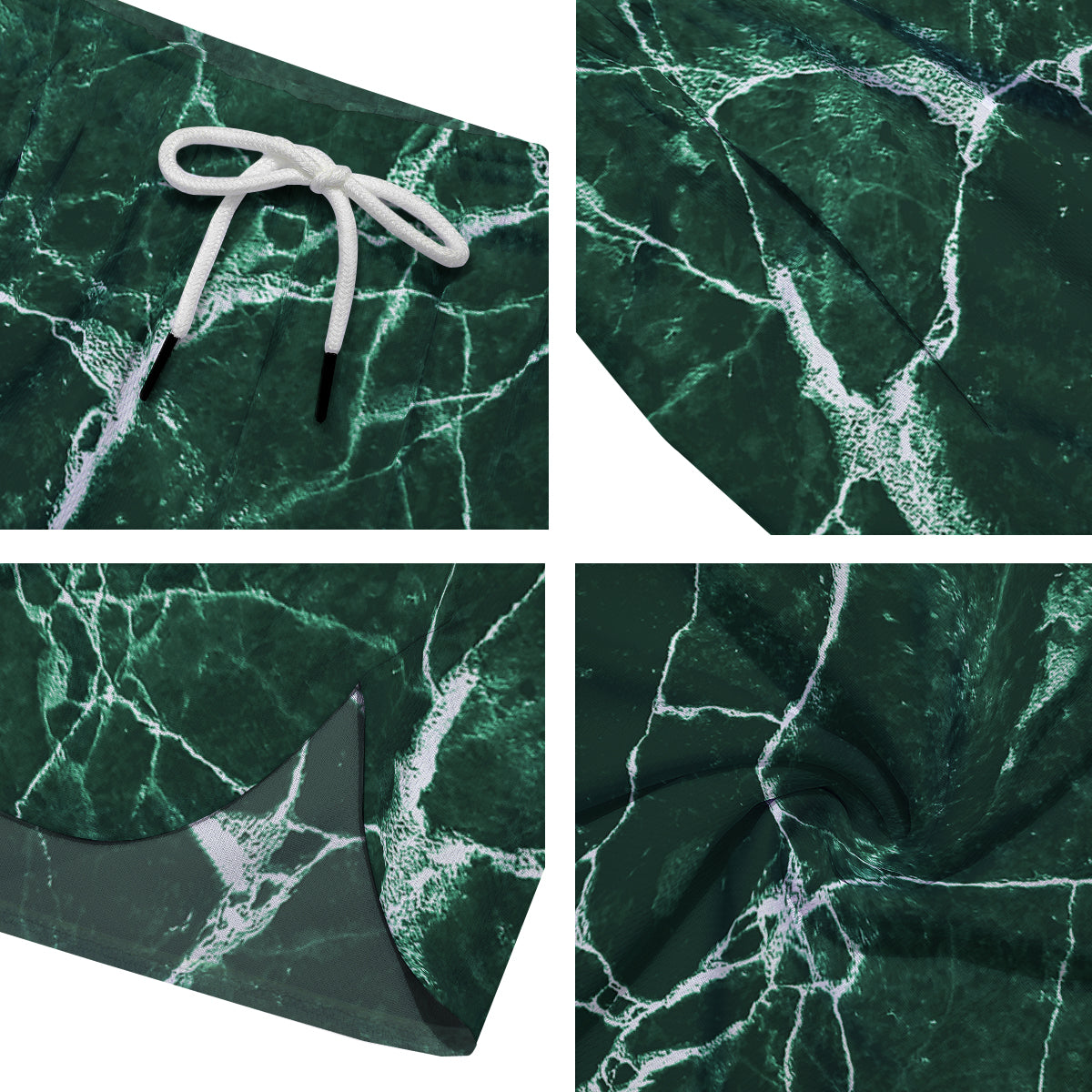 White And Dark Green Marble Texture Print Men's Running Shorts-grizzshop