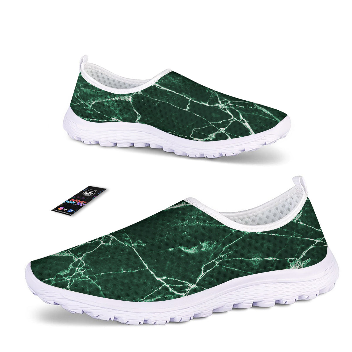 White And Dark Green Marble Texture Print Nurse Shoes-grizzshop