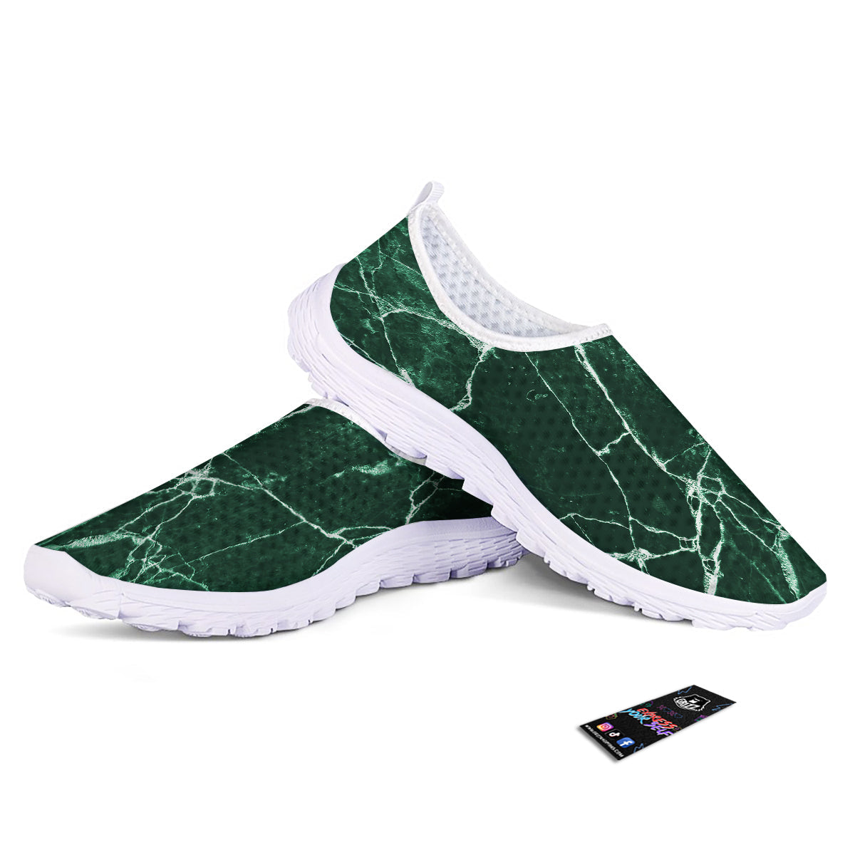 White And Dark Green Marble Texture Print Nurse Shoes-grizzshop