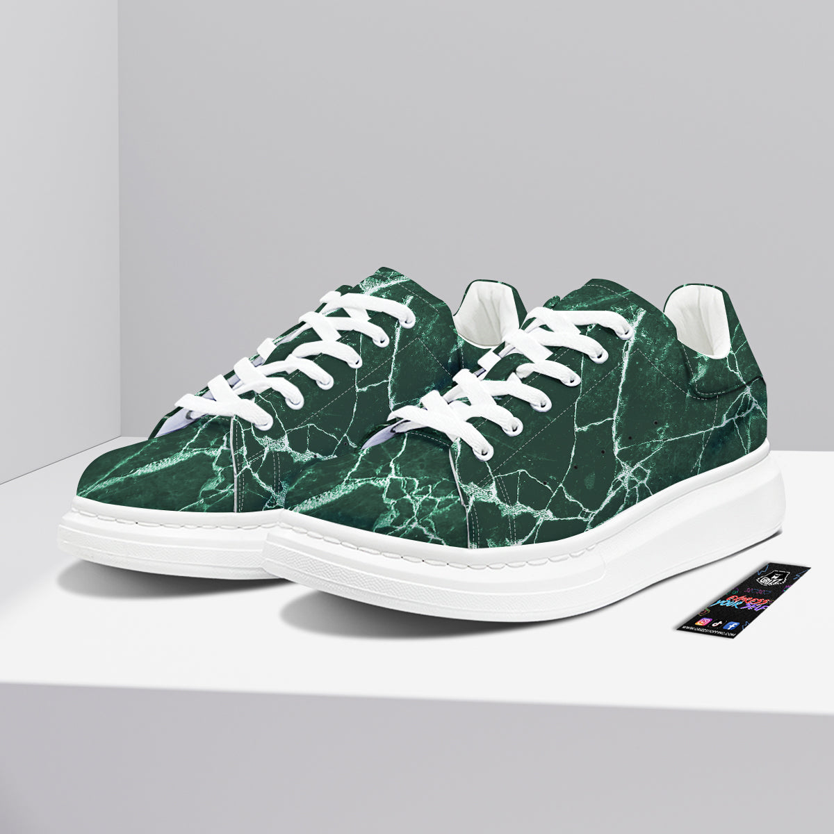 White And Dark Green Marble Texture Print Platform Shoes-grizzshop