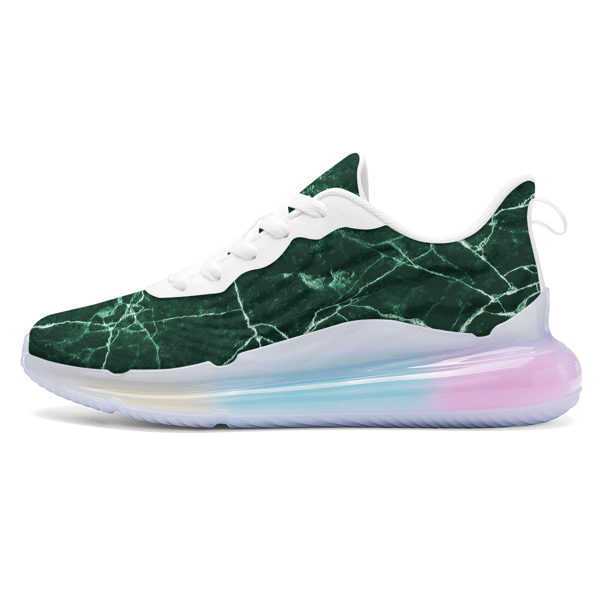 White And Dark Green Marble Texture Print Running Sneakers-grizzshop