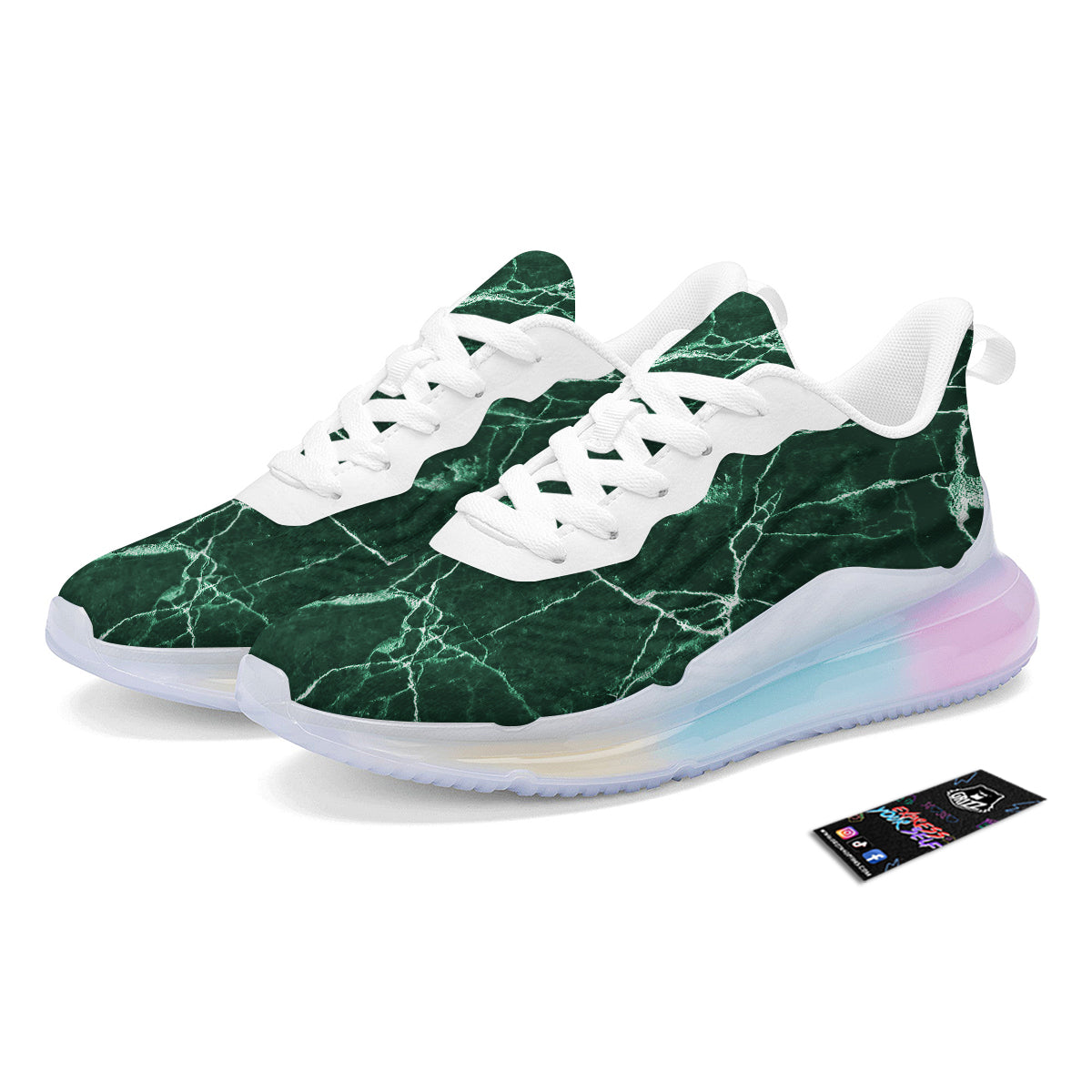 White And Dark Green Marble Texture Print Running Sneakers-grizzshop