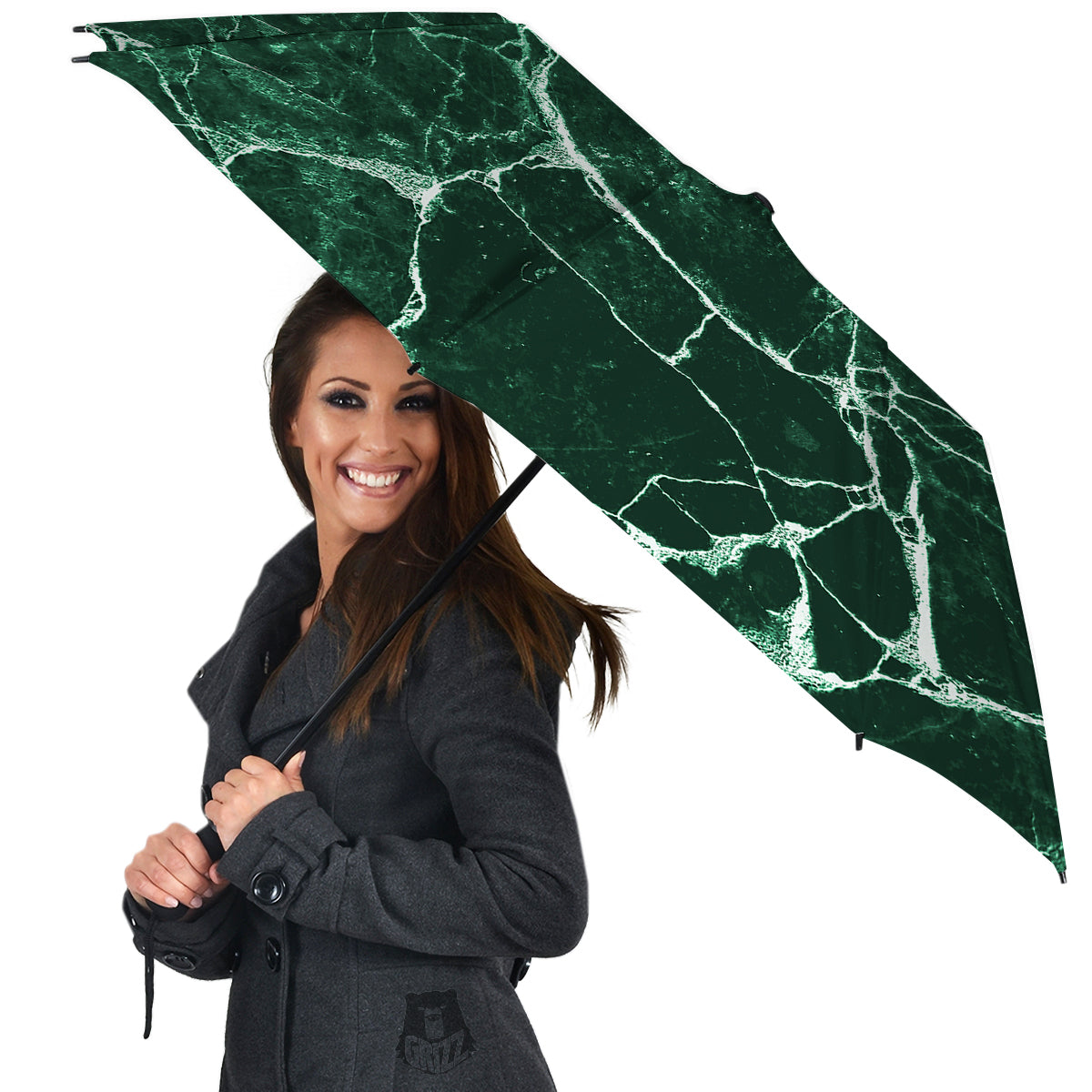 White And Dark Green Marble Texture Print Umbrella-grizzshop