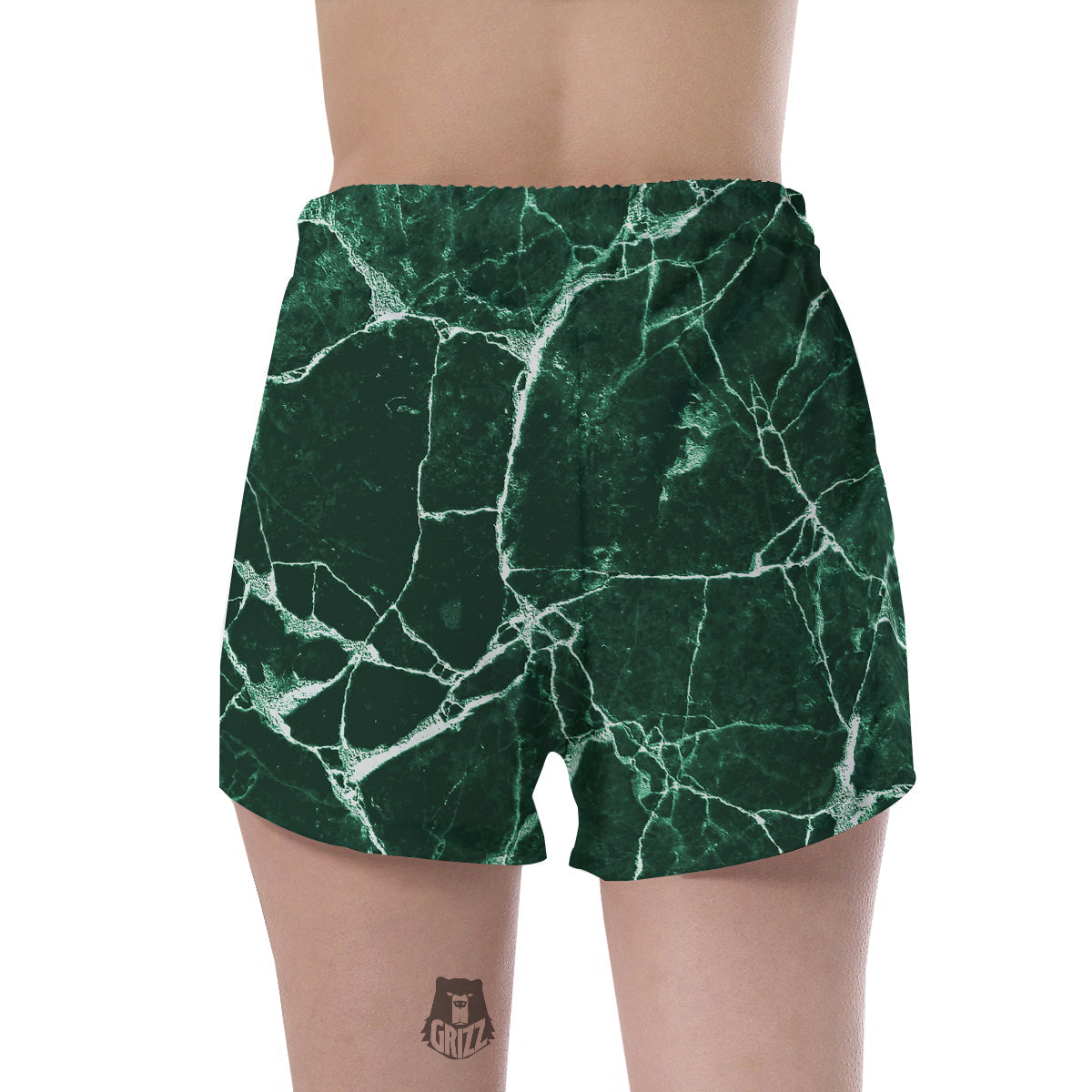 White And Dark Green Marble Texture Print Women's Shorts-grizzshop