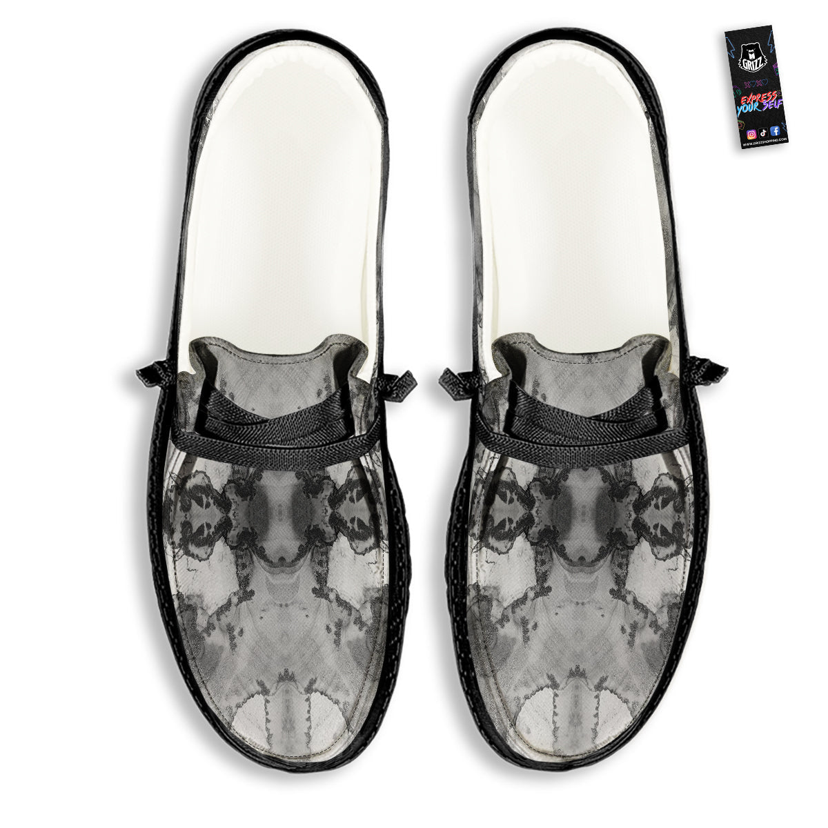 White And Dark Grey Marble Print Pattern Black Loafers-grizzshop