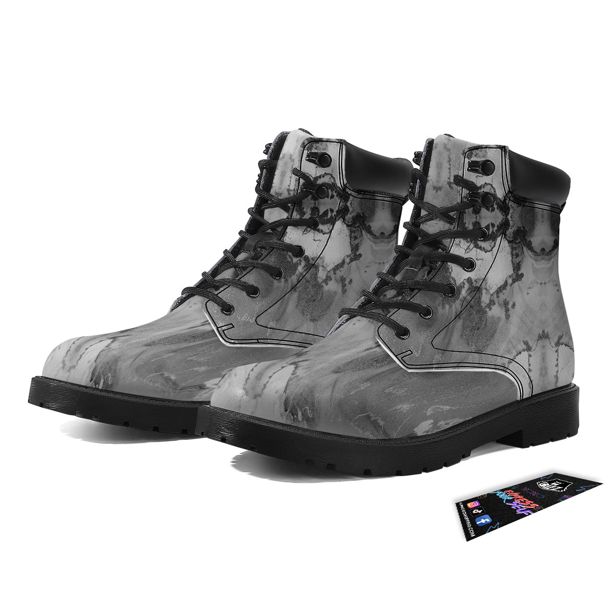 White And Dark Grey Marble Print Pattern Boots-grizzshop