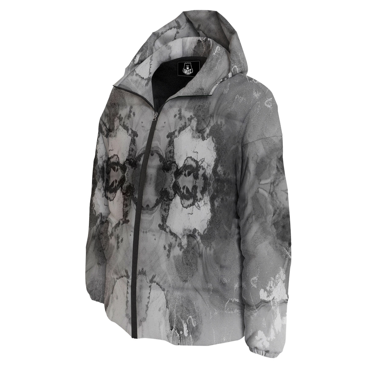 White And Dark Grey Marble Print Pattern Down Jacket-grizzshop