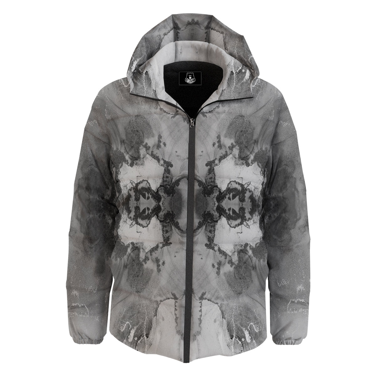White And Dark Grey Marble Print Pattern Down Jacket-grizzshop