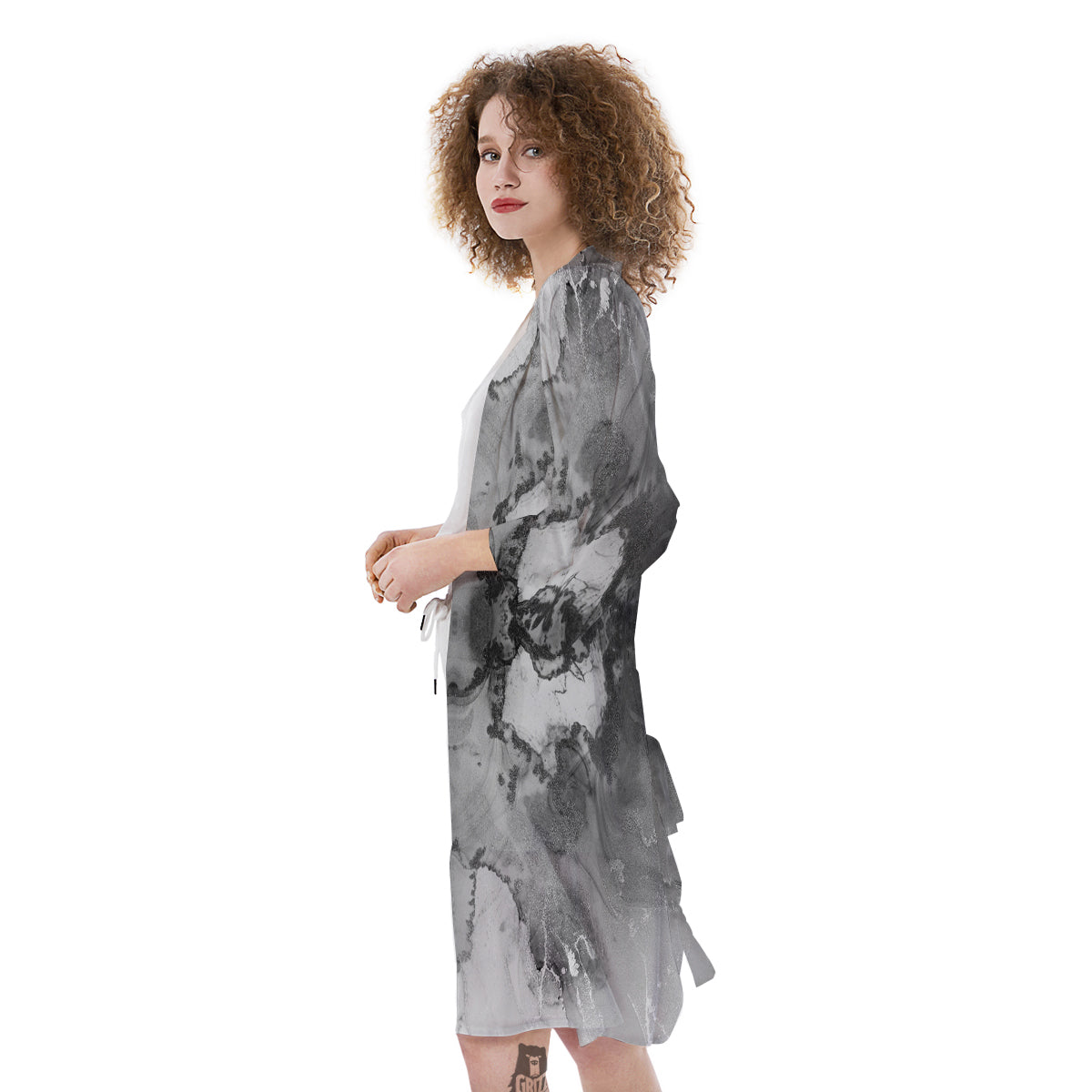 White And Dark Grey Marble Print Pattern Kimono-grizzshop