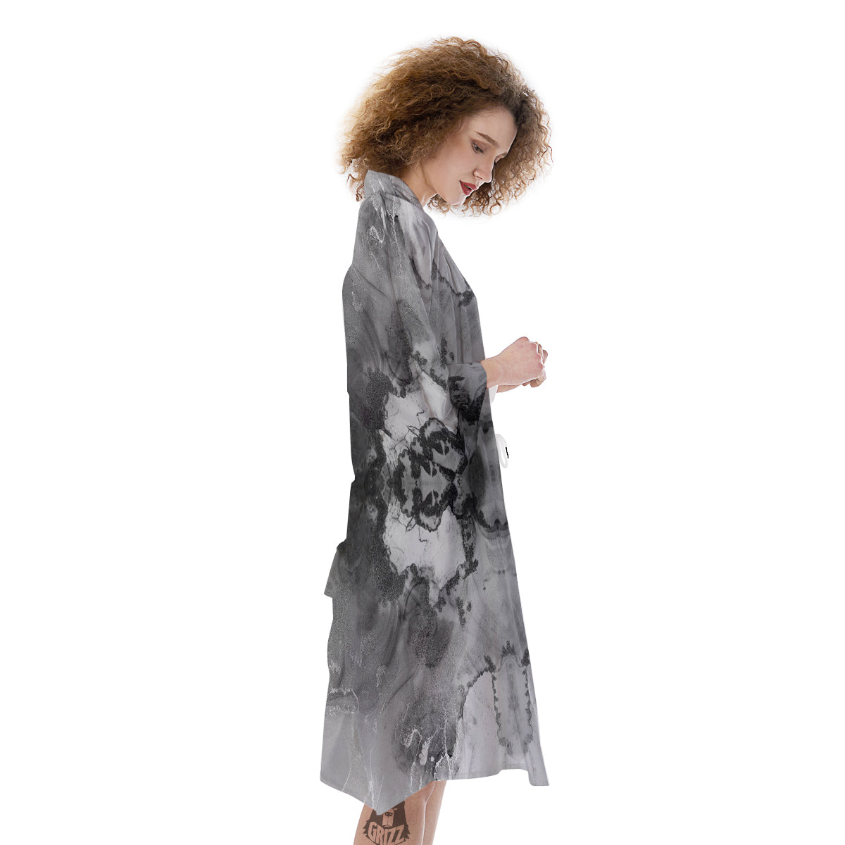White And Dark Grey Marble Print Pattern Kimono-grizzshop
