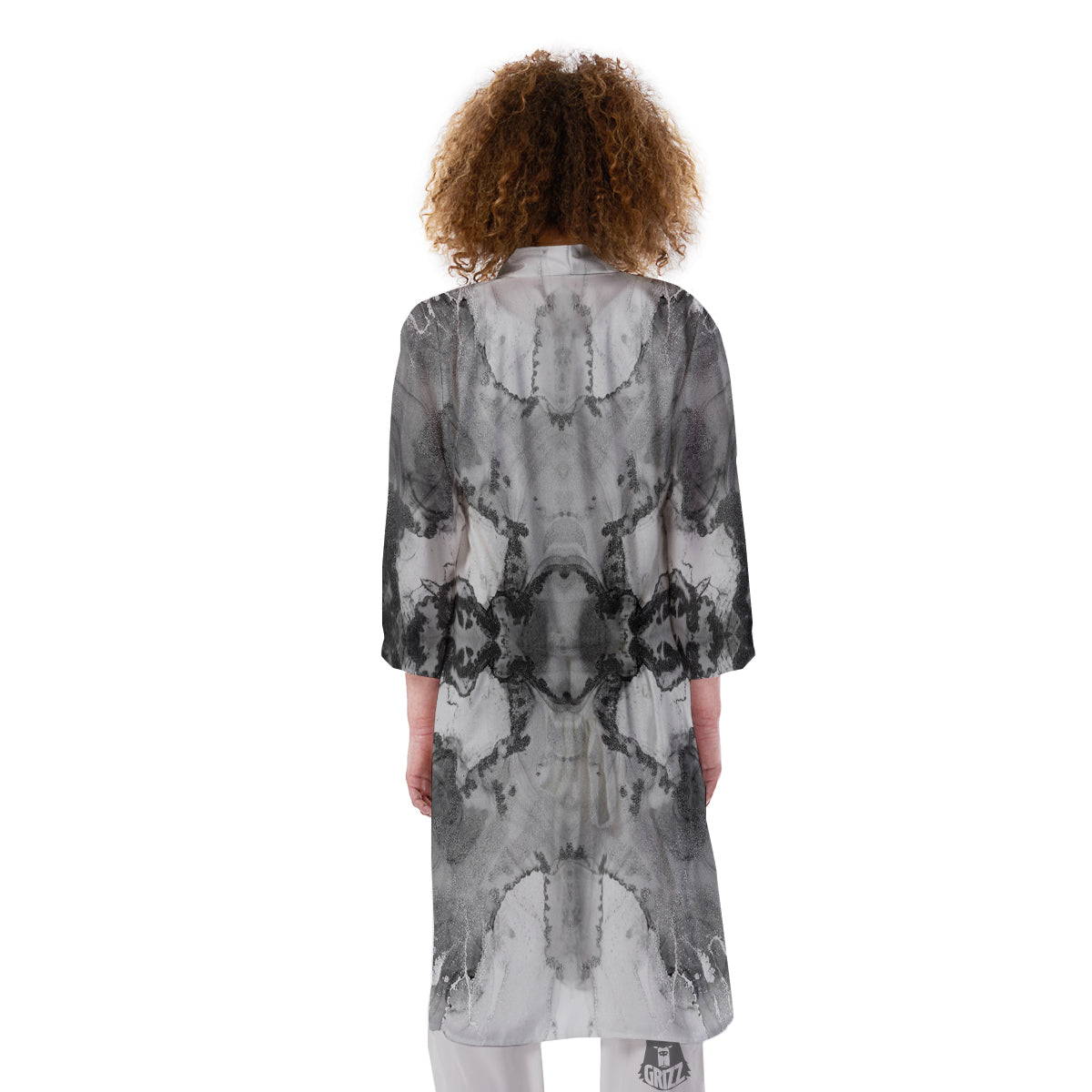 White And Dark Grey Marble Print Pattern Kimono-grizzshop
