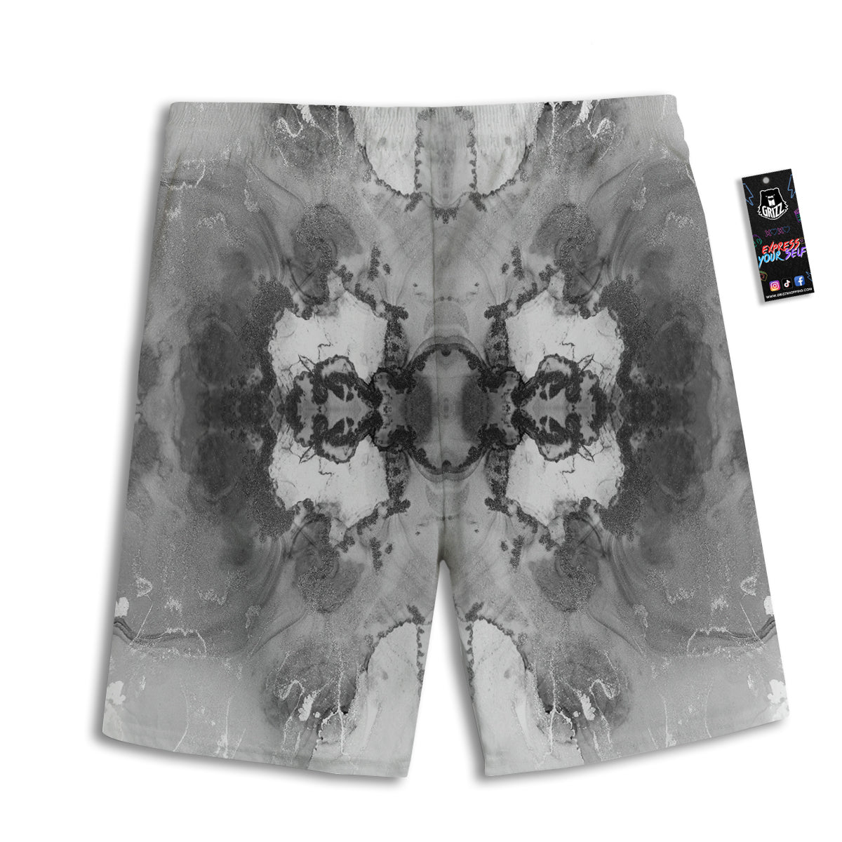 White And Dark Grey Marble Print Pattern Men's Athletic Shorts