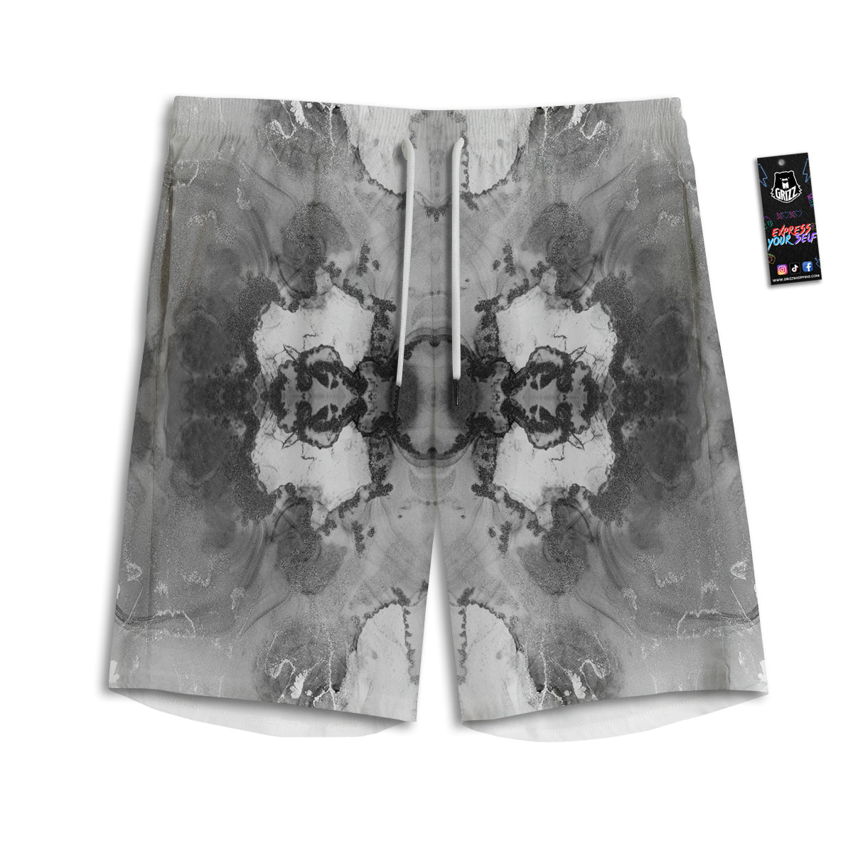 White And Dark Grey Marble Print Pattern Men's Athletic Shorts