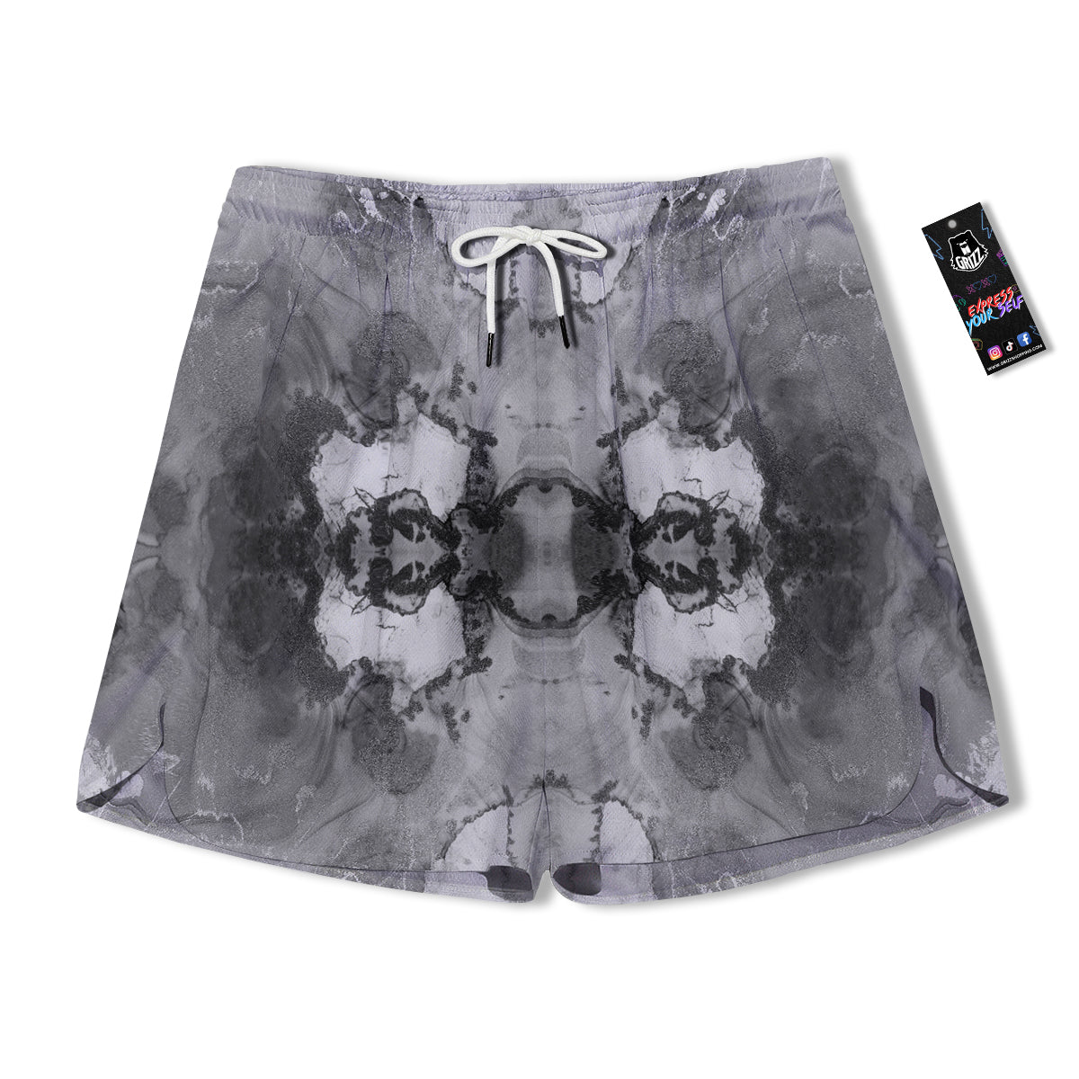 White And Dark Grey Marble Print Pattern Men's Running Shorts-grizzshop