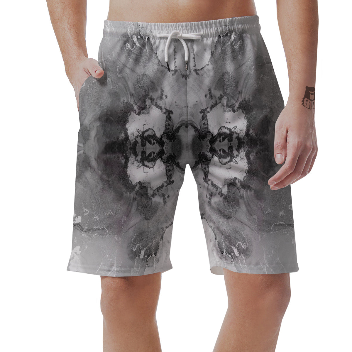 White And Dark Grey Marble Print Pattern Men's Shorts-grizzshop