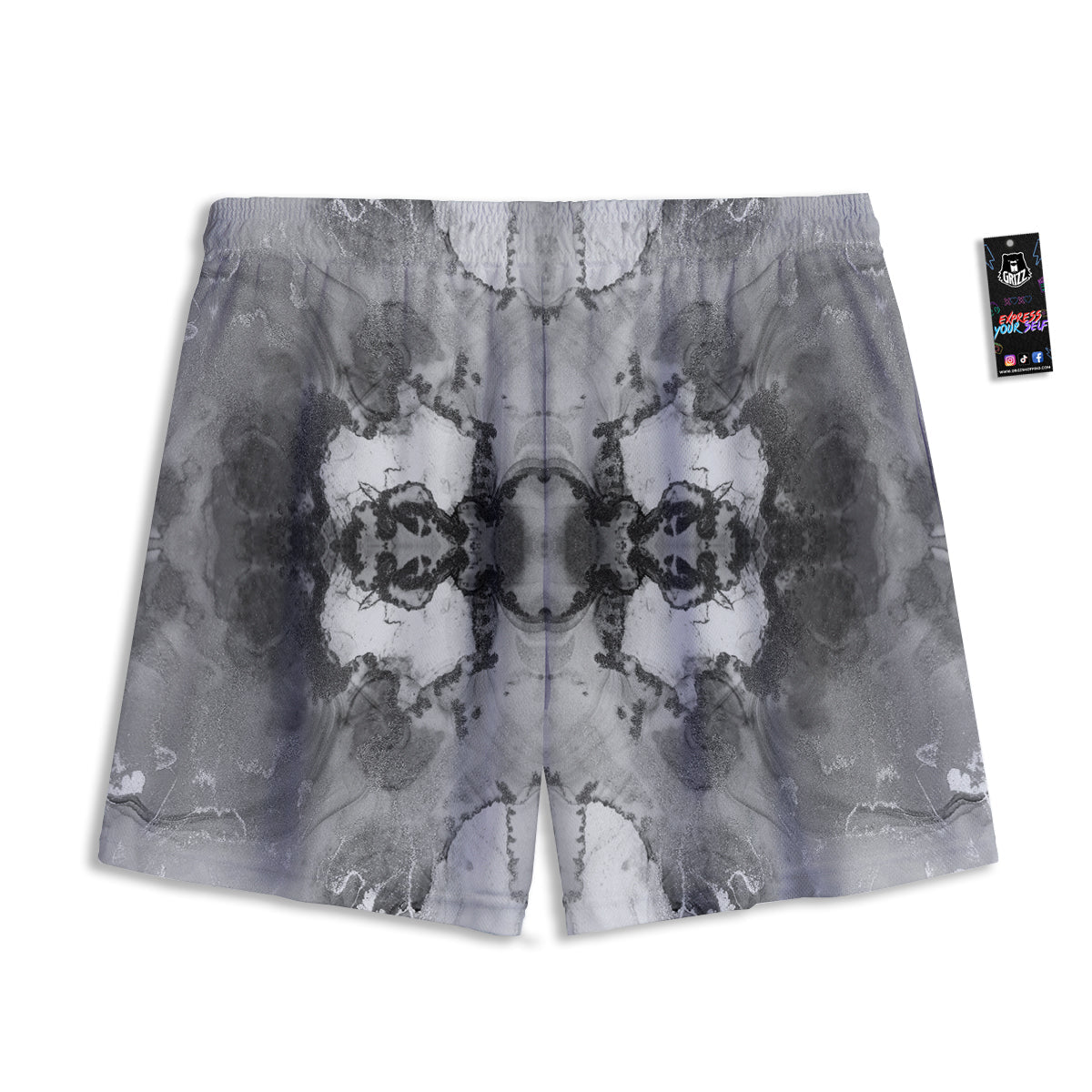 White And Dark Grey Marble Print Pattern Mesh Shorts