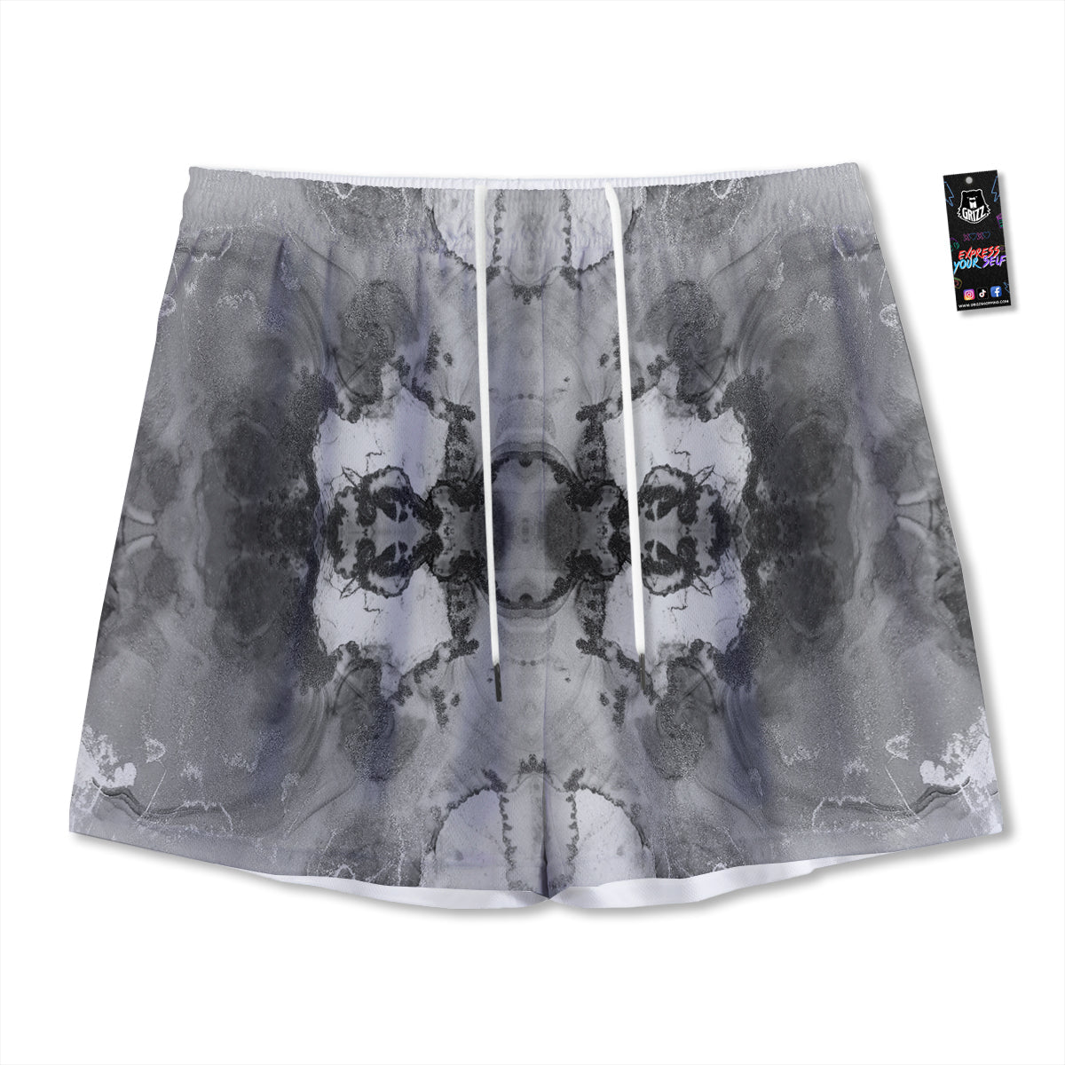 White And Dark Grey Marble Print Pattern Mesh Shorts