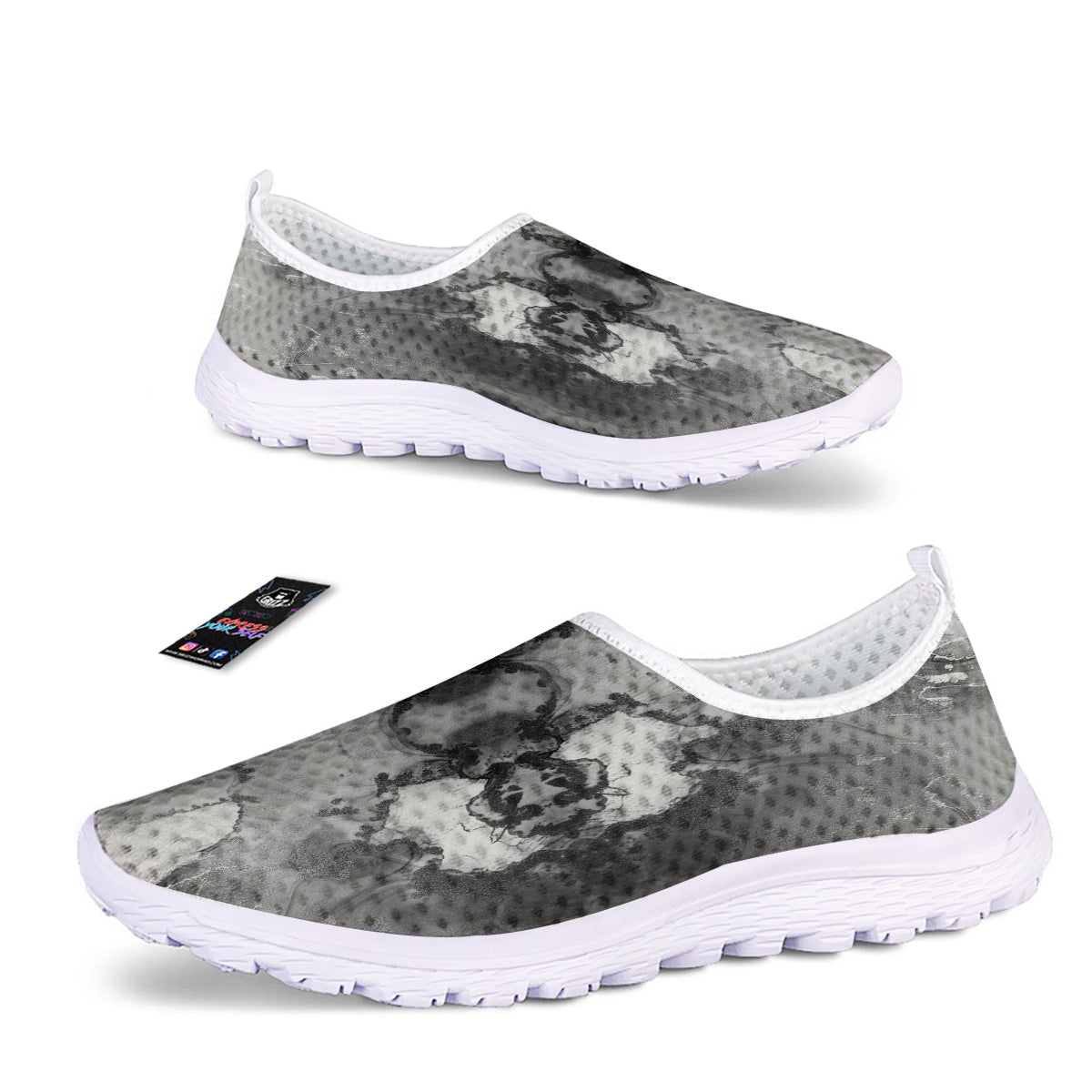 White And Dark Grey Marble Print Pattern Nurse Shoes-grizzshop