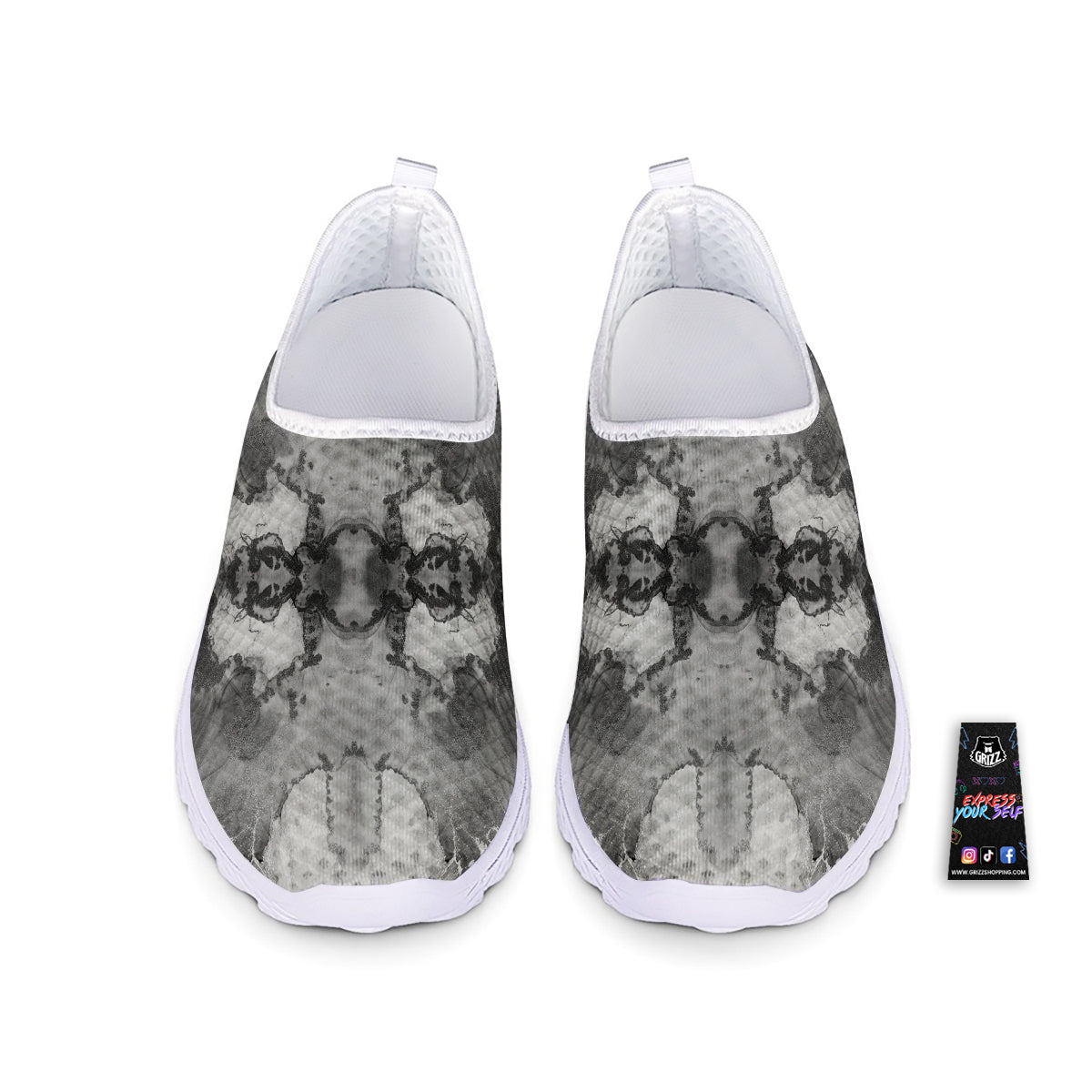 White And Dark Grey Marble Print Pattern Nurse Shoes-grizzshop