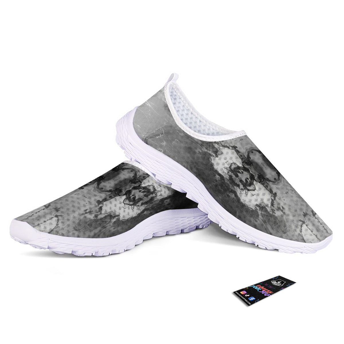 White And Dark Grey Marble Print Pattern Nurse Shoes-grizzshop