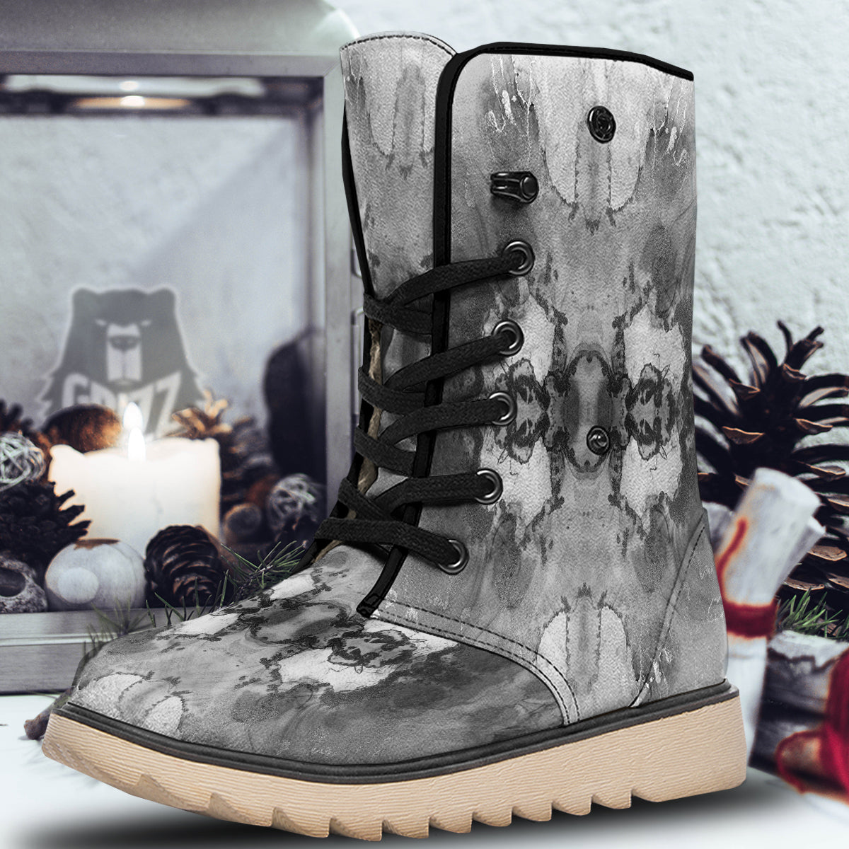 White And Dark Grey Marble Print Pattern Snow Boots-grizzshop