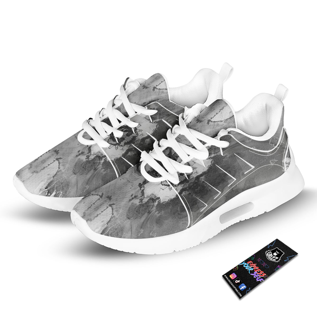White And Dark Grey Marble Print Pattern Tennis Shoes-grizzshop