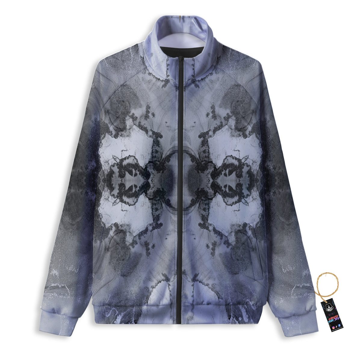 White And Dark Grey Marble Print Pattern Track Jacket-grizzshop