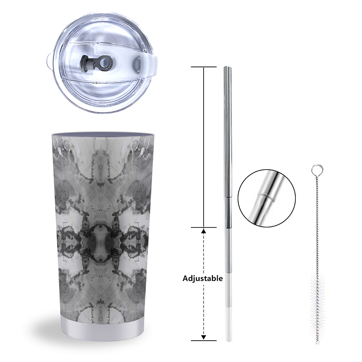 White And Dark Grey Marble Print Pattern Tumbler-grizzshop