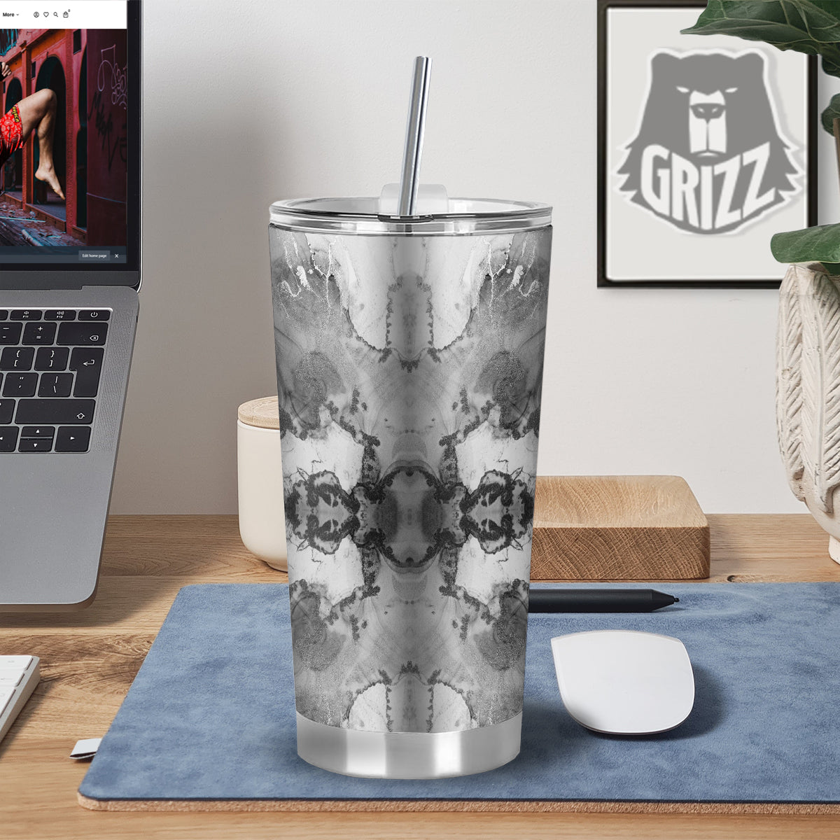 White And Dark Grey Marble Print Pattern Tumbler-grizzshop