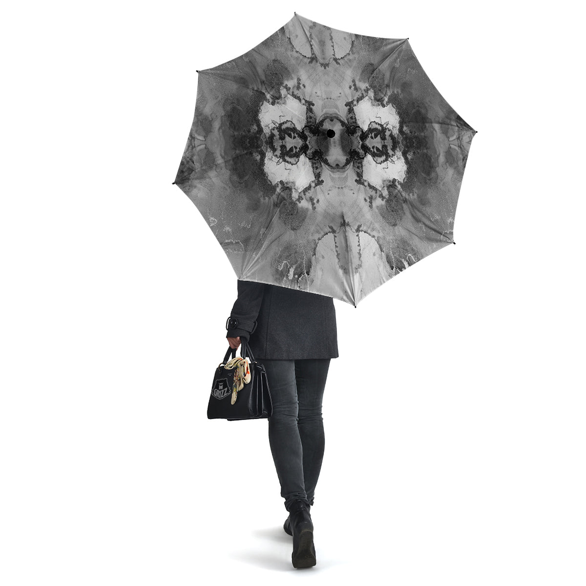 White And Dark Grey Marble Print Pattern Umbrella-grizzshop