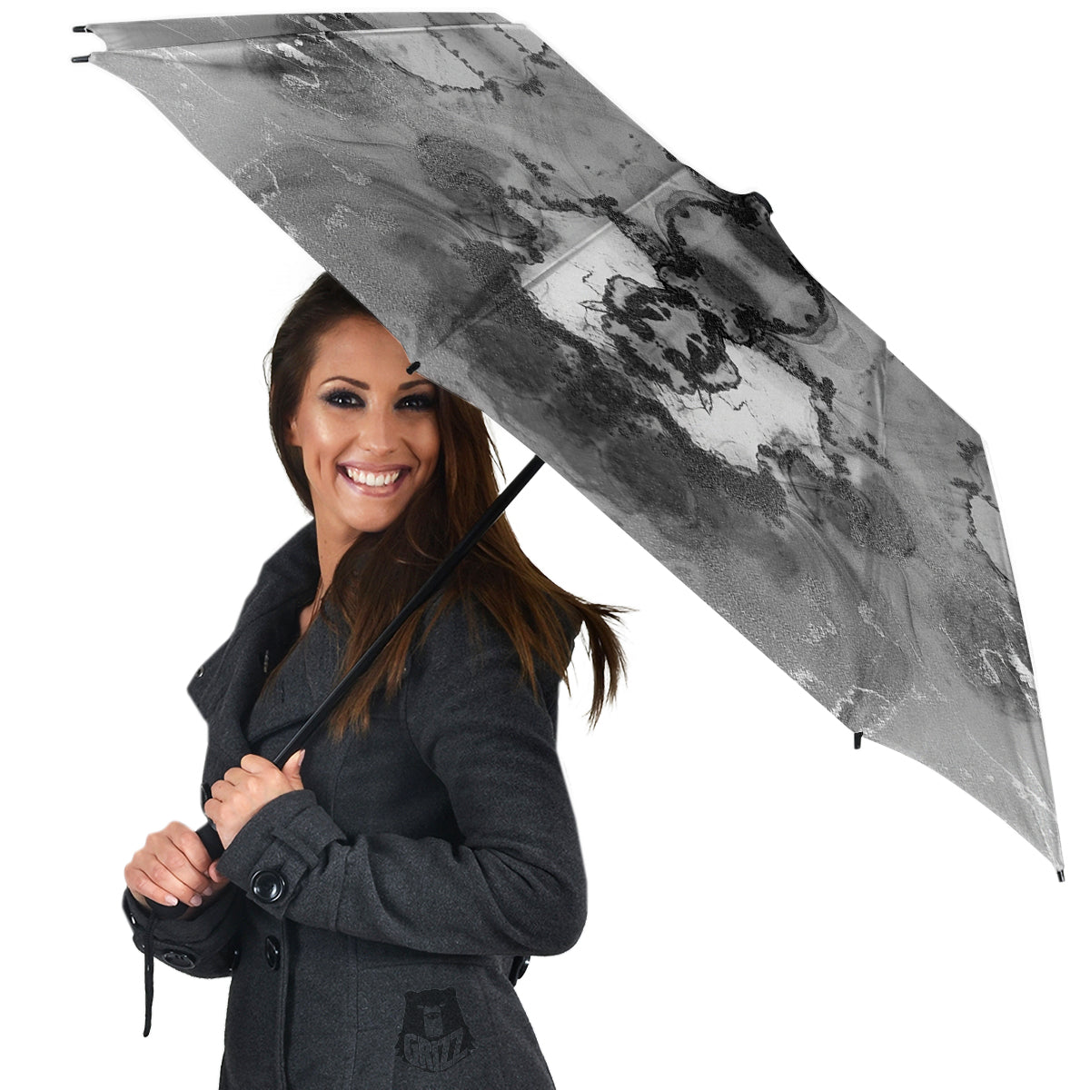 White And Dark Grey Marble Print Pattern Umbrella-grizzshop