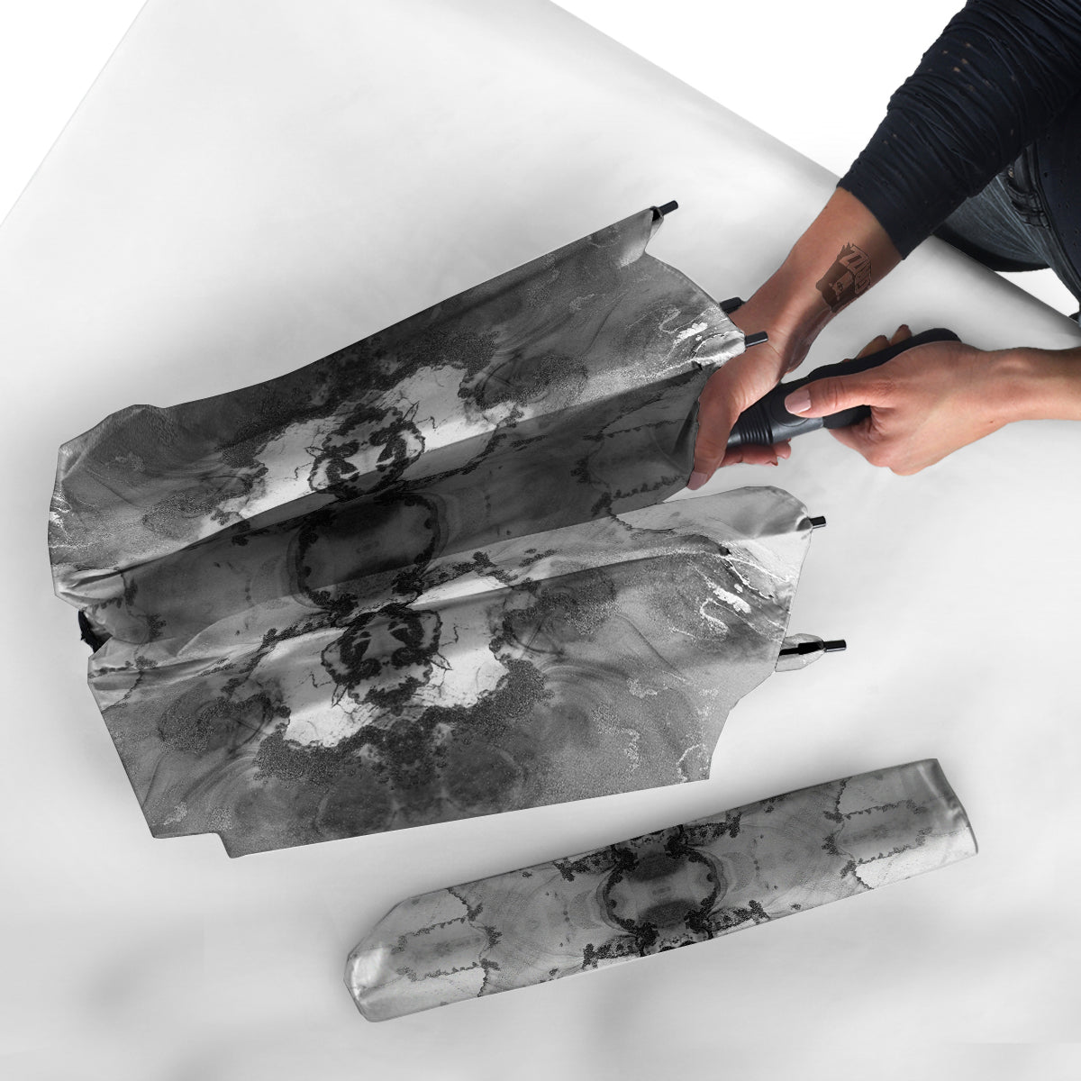 White And Dark Grey Marble Print Pattern Umbrella-grizzshop