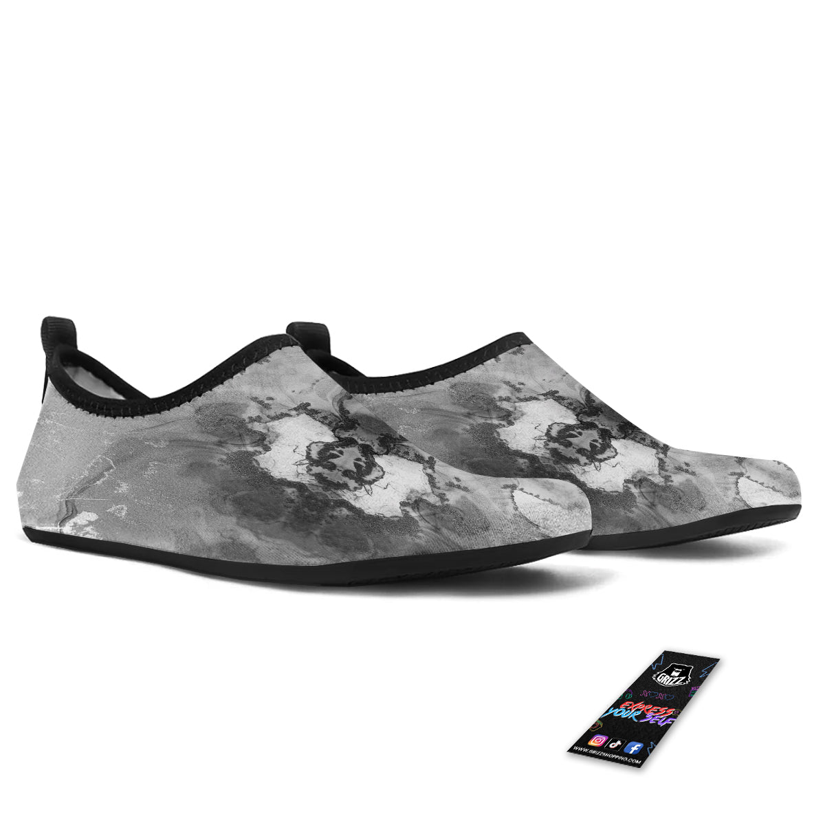 White And Dark Grey Marble Print Pattern Water Shoes-grizzshop