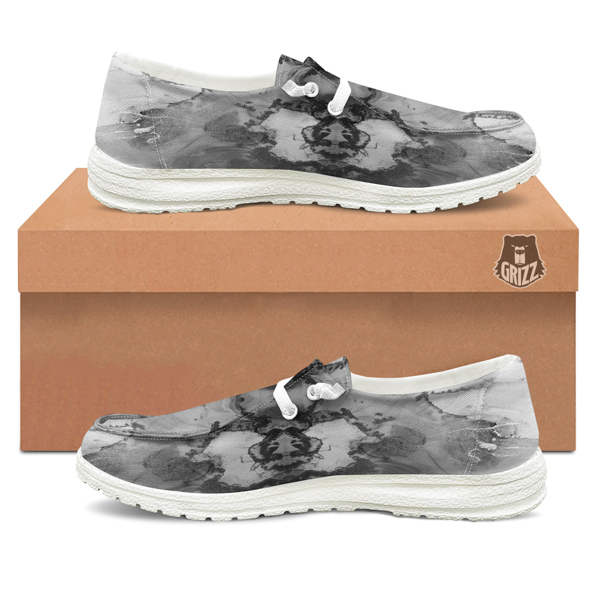 White And Dark Grey Marble Print Pattern White Loafers-grizzshop