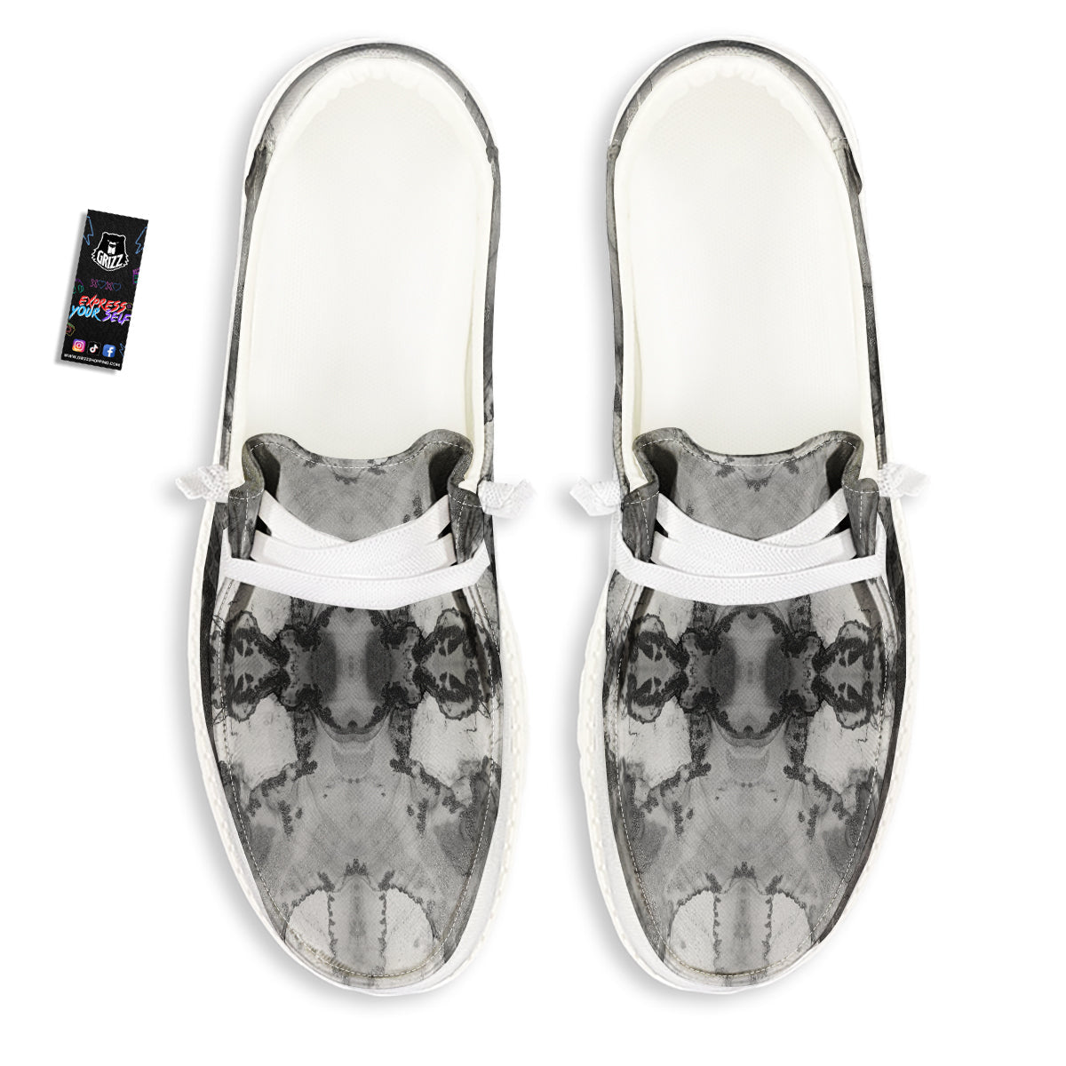 White And Dark Grey Marble Print Pattern White Loafers-grizzshop