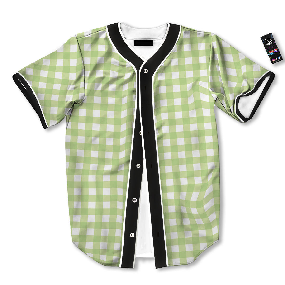 White And Green Check Print Pattern Baseball Jersey-grizzshop