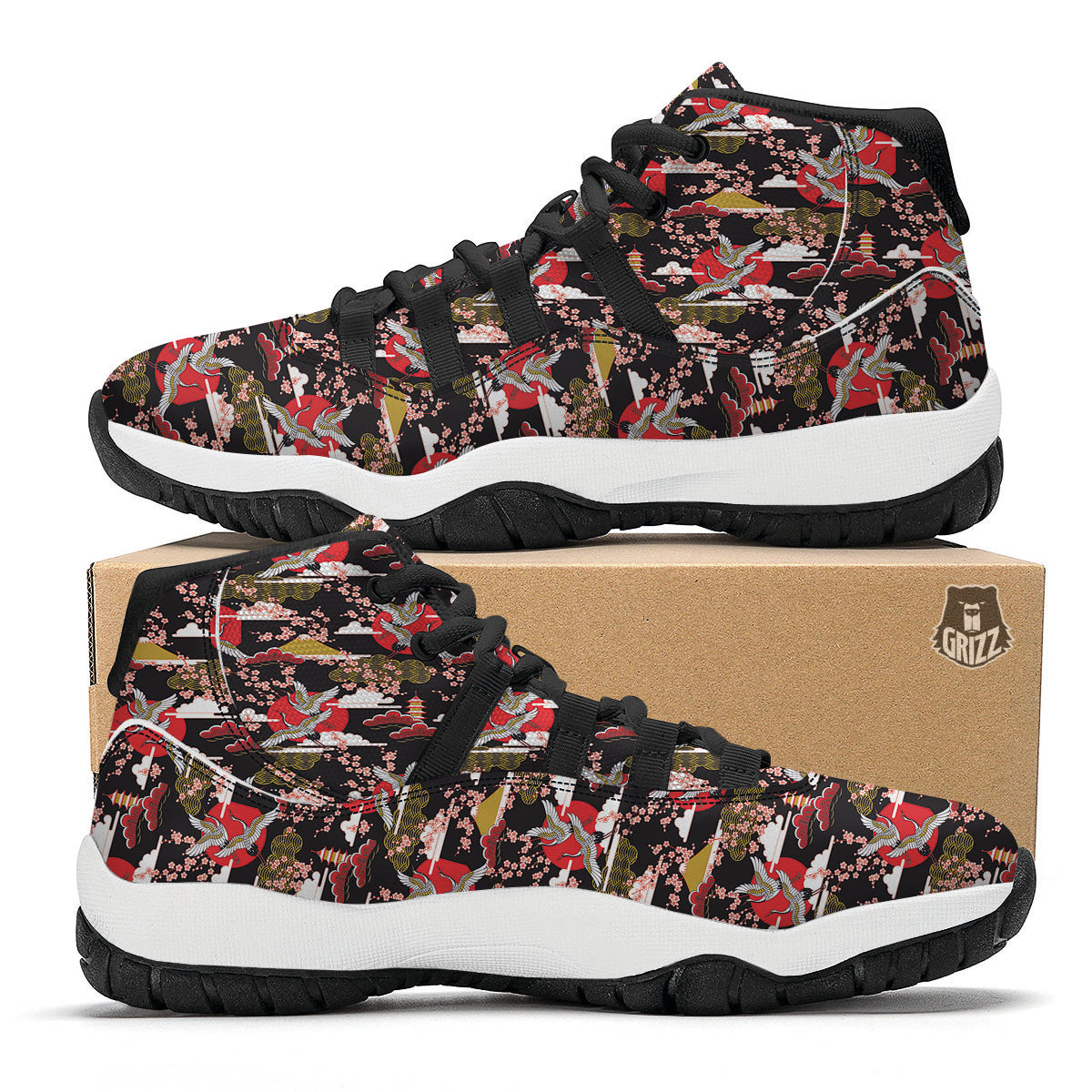 White And Green Check Print Pattern Black Bball Shoes-grizzshop